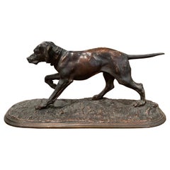 19th Century French Patinated Bronze Hunt Dog Sculpture in the Manner of Cartier
