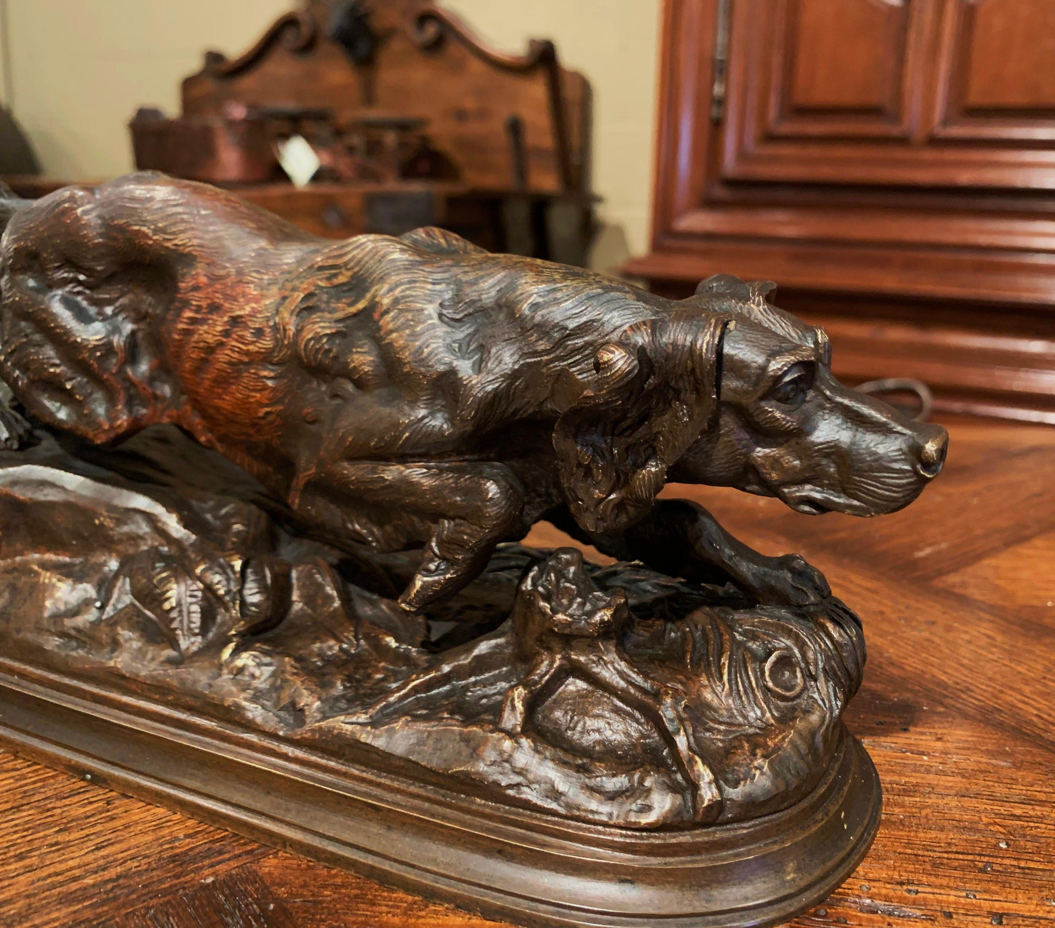 19th Century French Patinated Bronze Hunt Dog Sculpture on Base In Excellent Condition In Dallas, TX