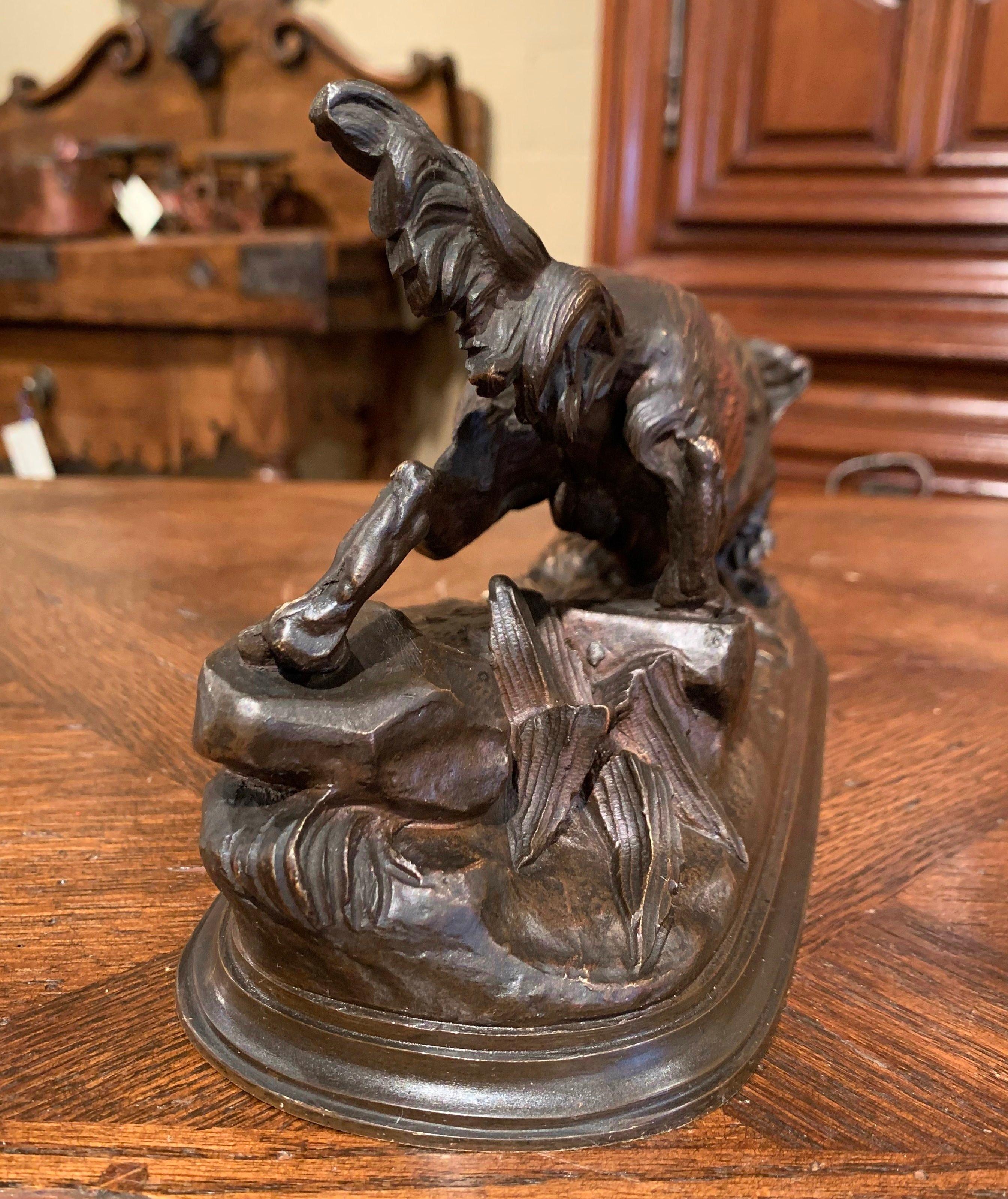 19th Century French Patinated Bronze Hunt Dog Sculpture on Base 3