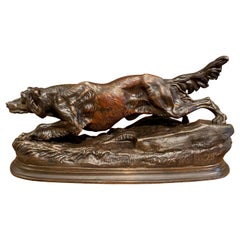 19th Century French Patinated Bronze Hunt Dog Sculpture on Base