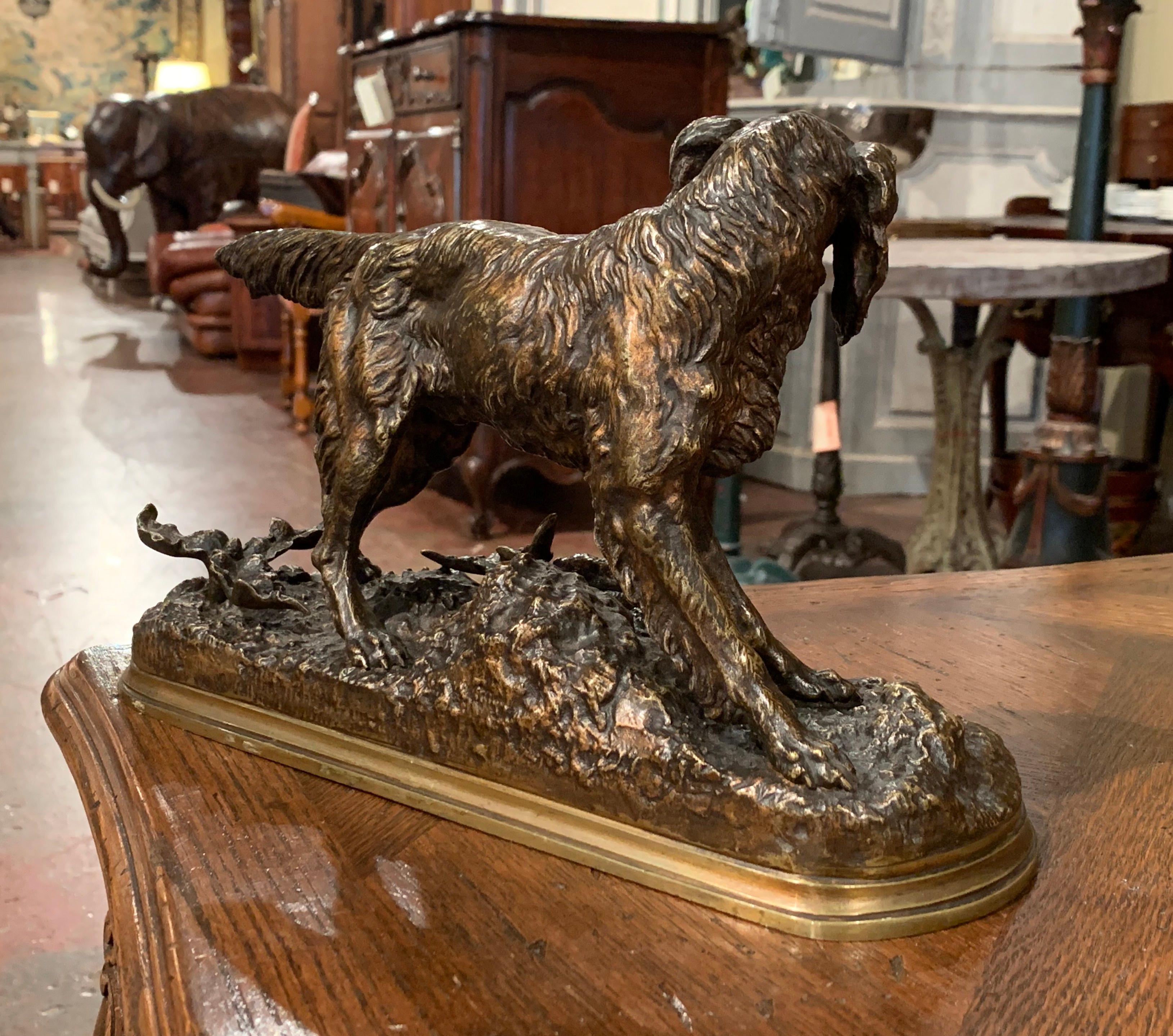 19th Century French Patinated Bronze Hunt Dog Sculpture Signed J. Moiniez 3