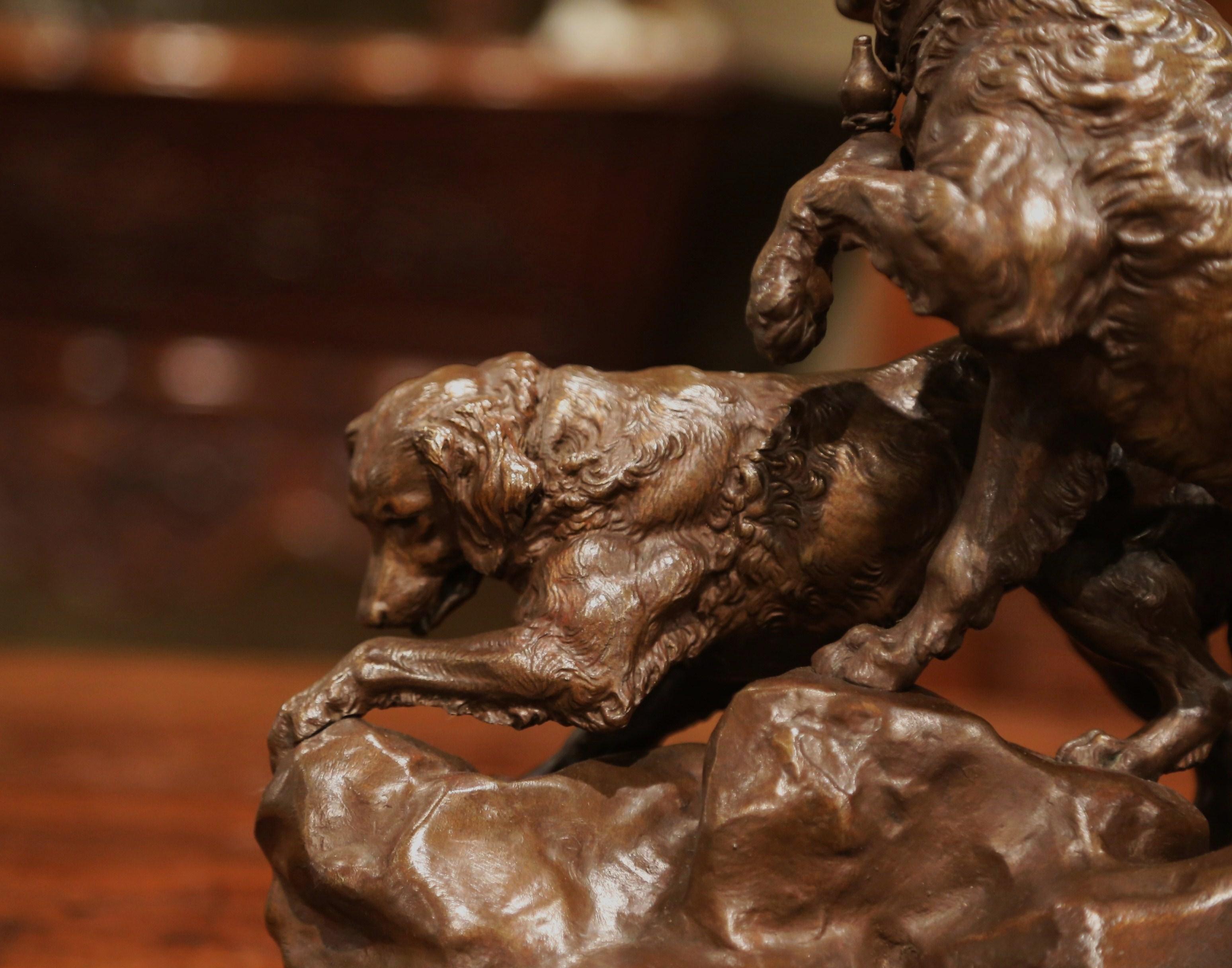 Scultura di cani da caccia in bronzo patinato francese del XIX secolo firmata Charles Valton in vendita 1
