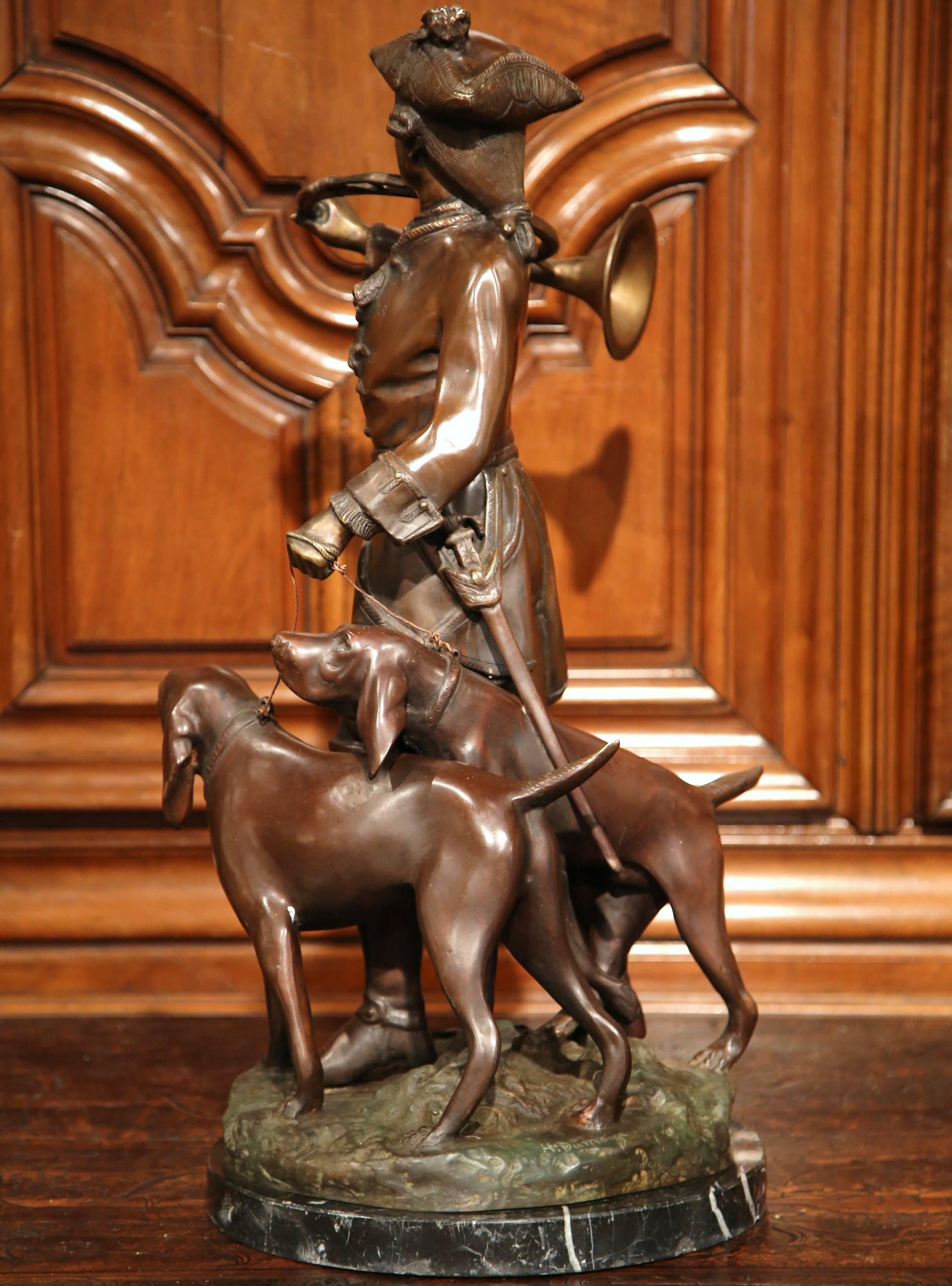 Hand-Crafted 19th Century French Patinated Bronze Hunt Sculpture Composition Signed Dumaige