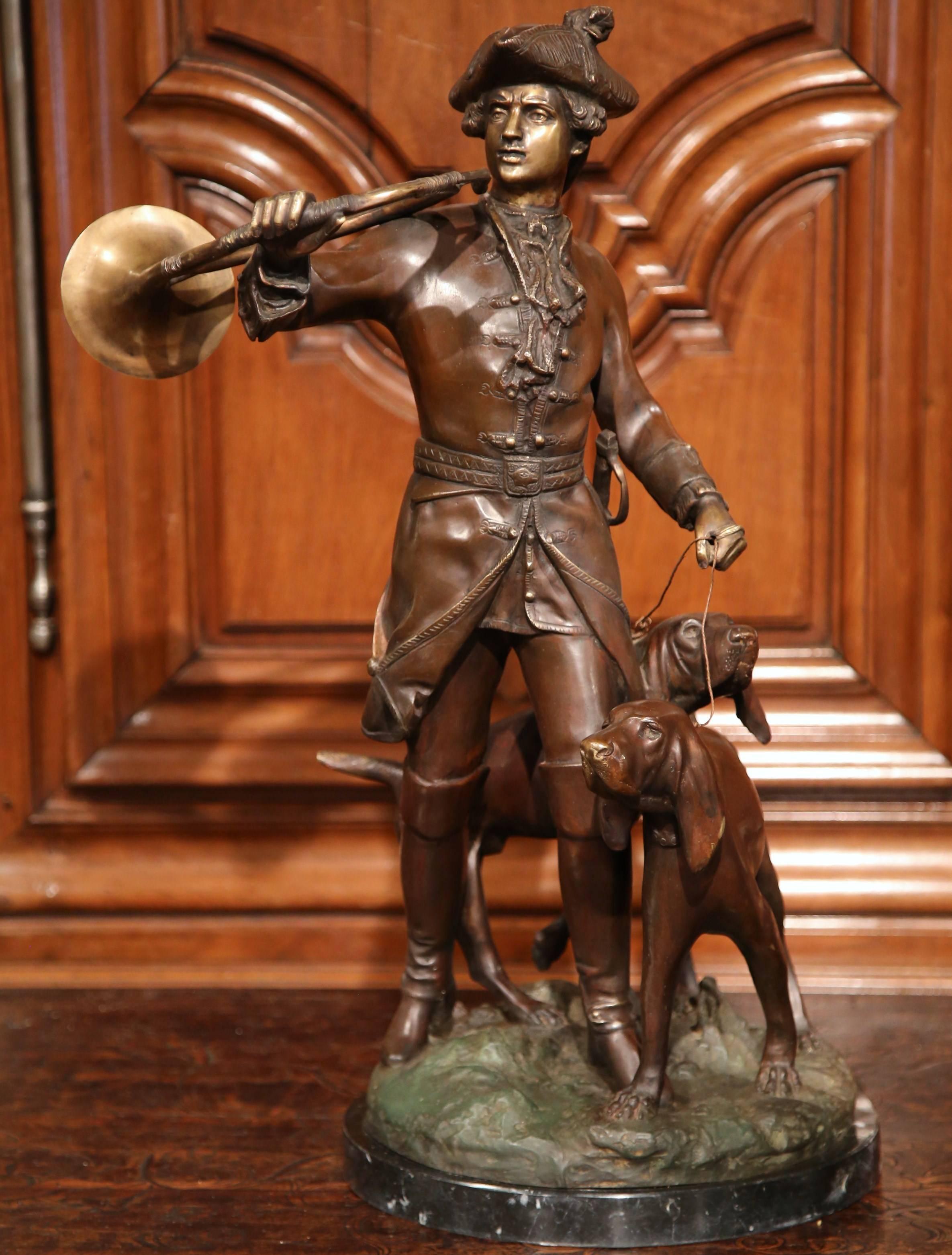 19th Century French Patinated Bronze Hunt Sculpture Composition Signed Dumaige 1