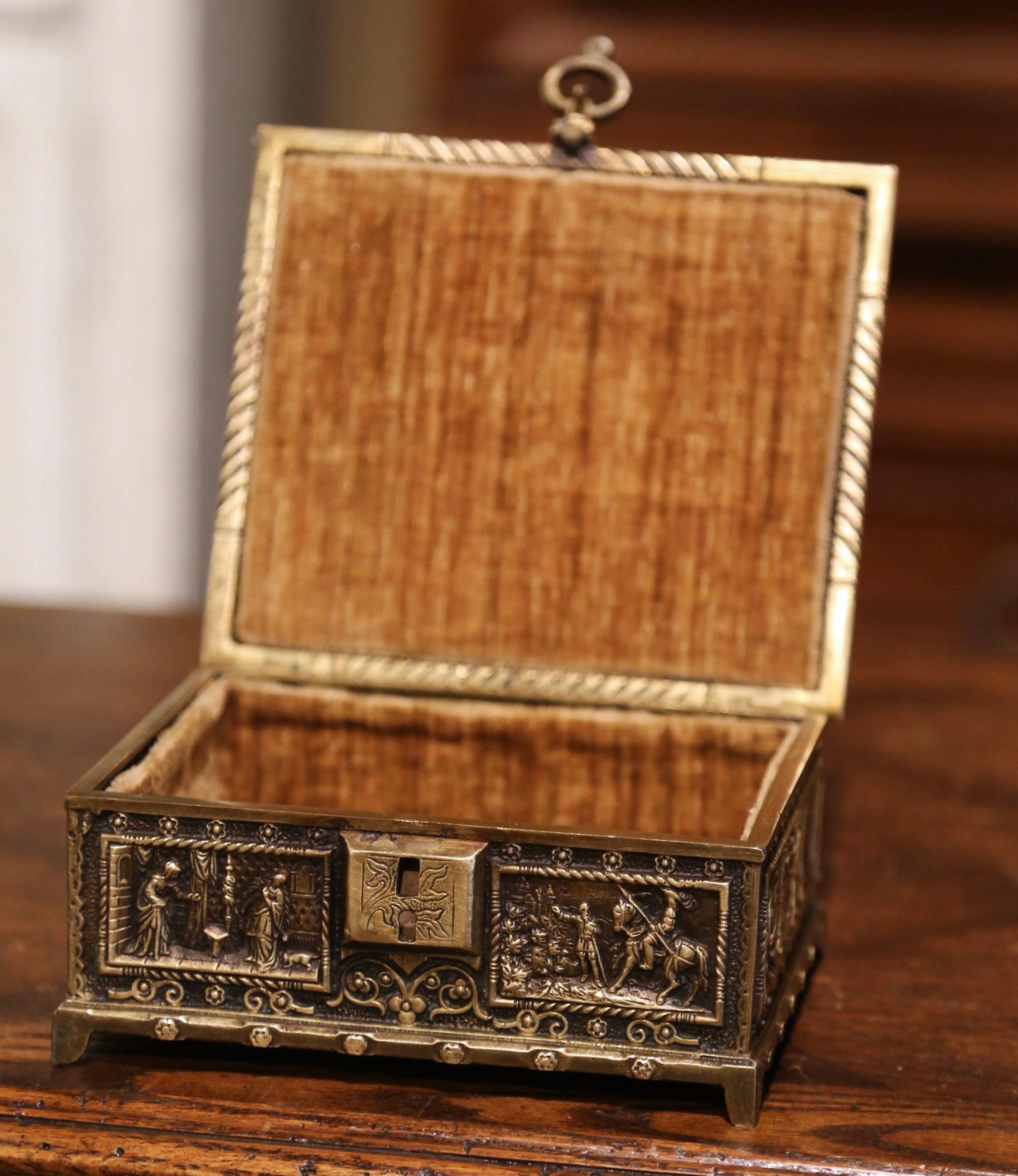 Renaissance 19th Century French Patinated Bronze Jewelry Box with Mythology Decor