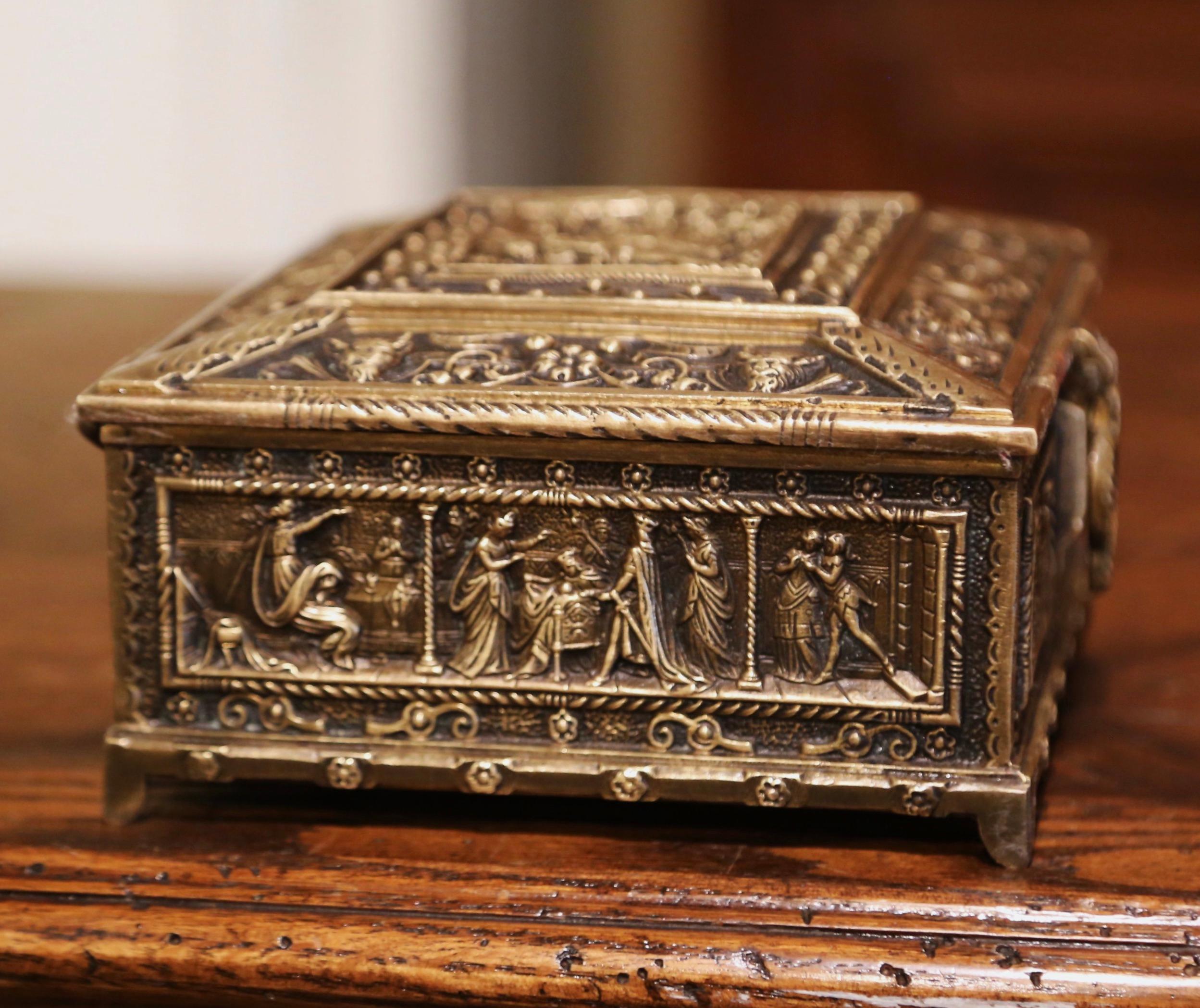 19th Century French Patinated Bronze Jewelry Box with Mythology Decor 2