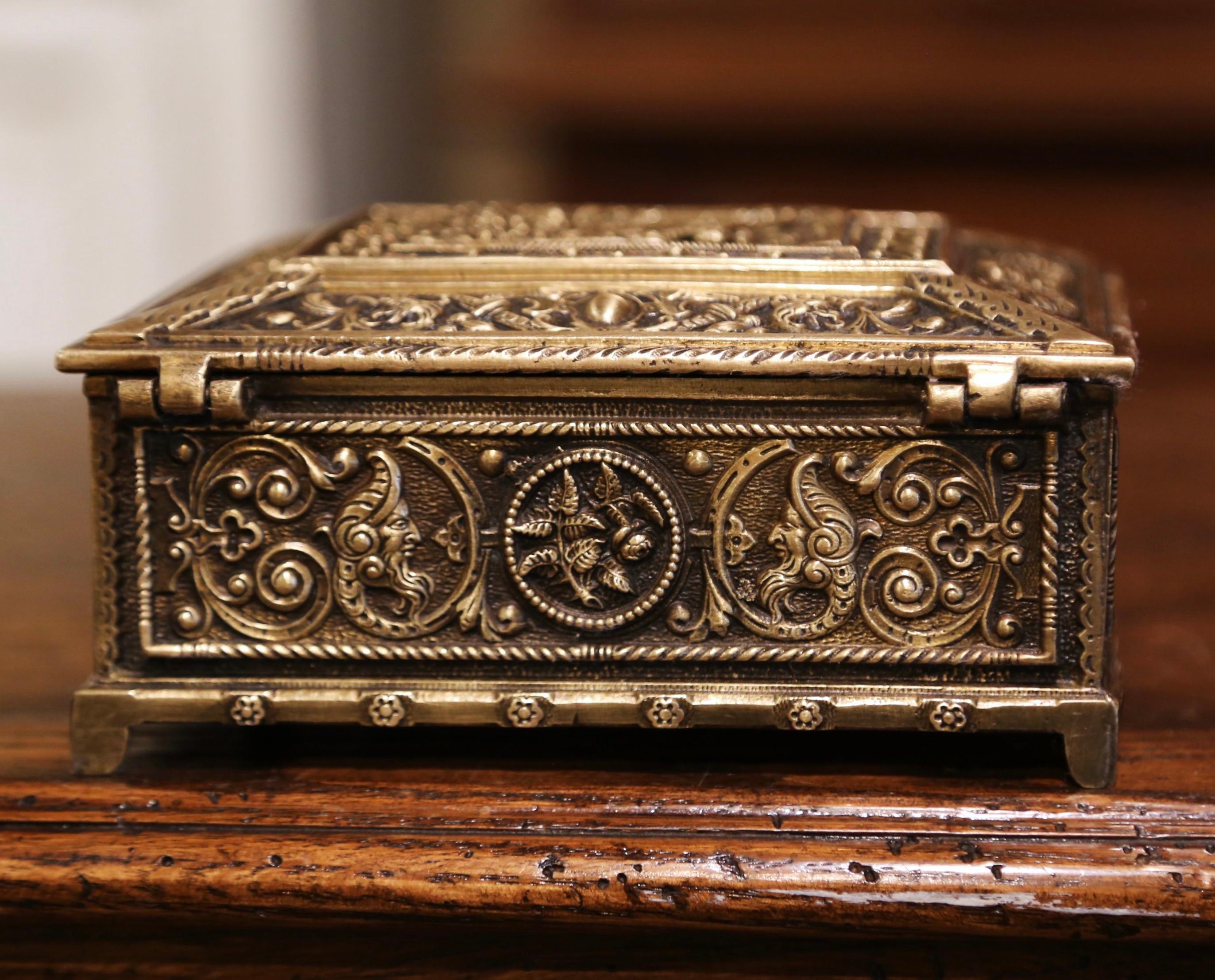 19th Century French Patinated Bronze Jewelry Box with Mythology Decor 3