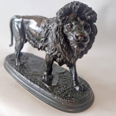 19th Century French Patinated Bronze Lion Sculpture Signed Jules Moigniez