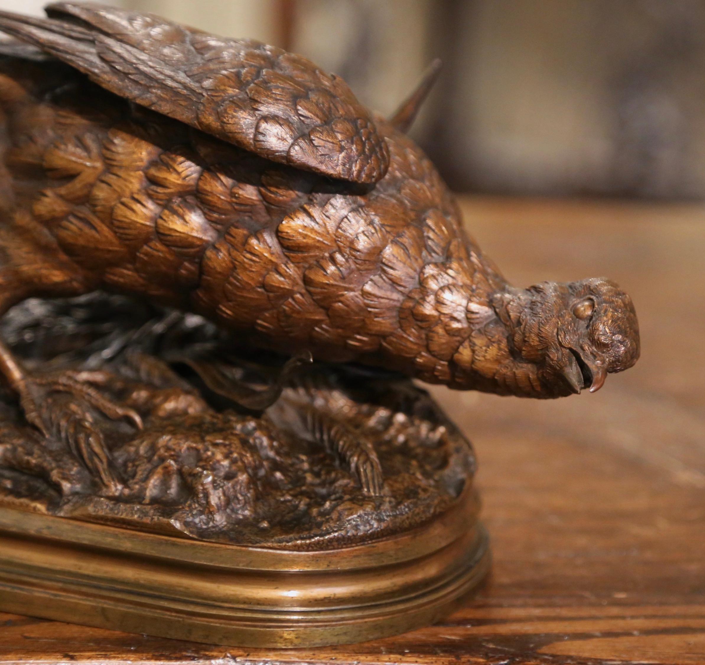 Fait main Sculpture de faisan du 19ème siècle en bronze patiné signée F. Pautrot en vente