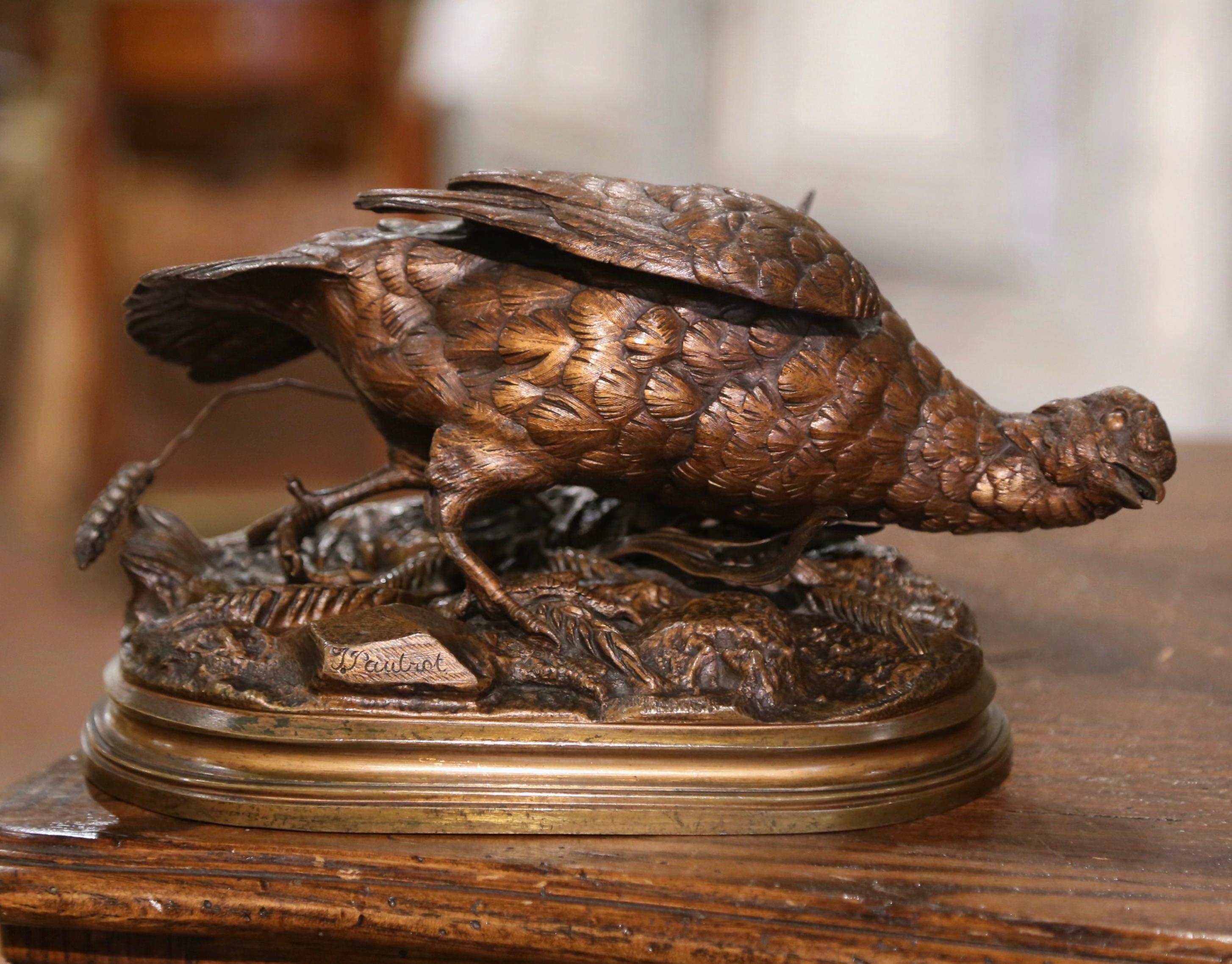 Sculpture de faisan du 19ème siècle en bronze patiné signée F. Pautrot Excellent état - En vente à Dallas, TX