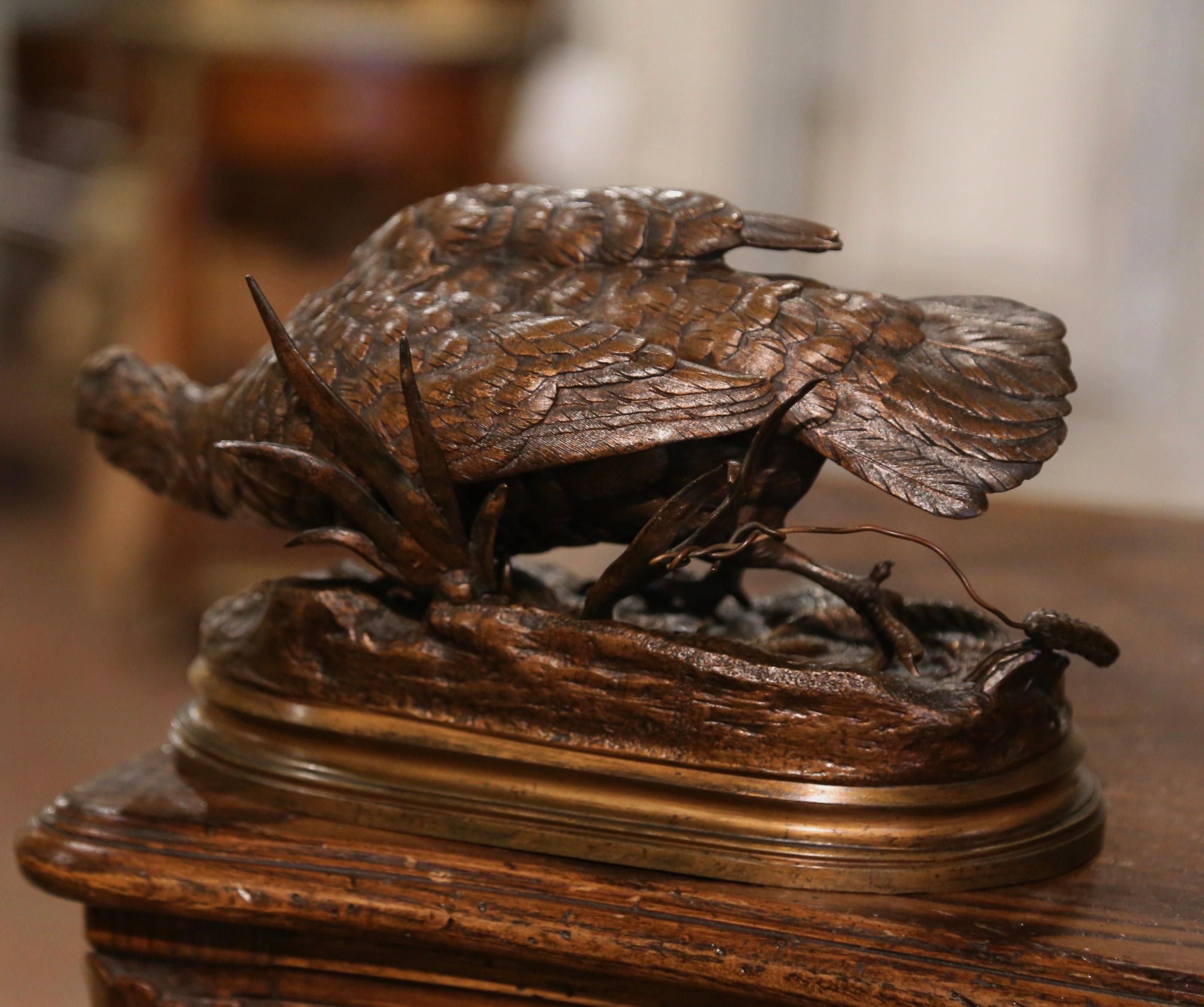 Bronze Sculpture de faisan du 19ème siècle en bronze patiné signée F. Pautrot en vente