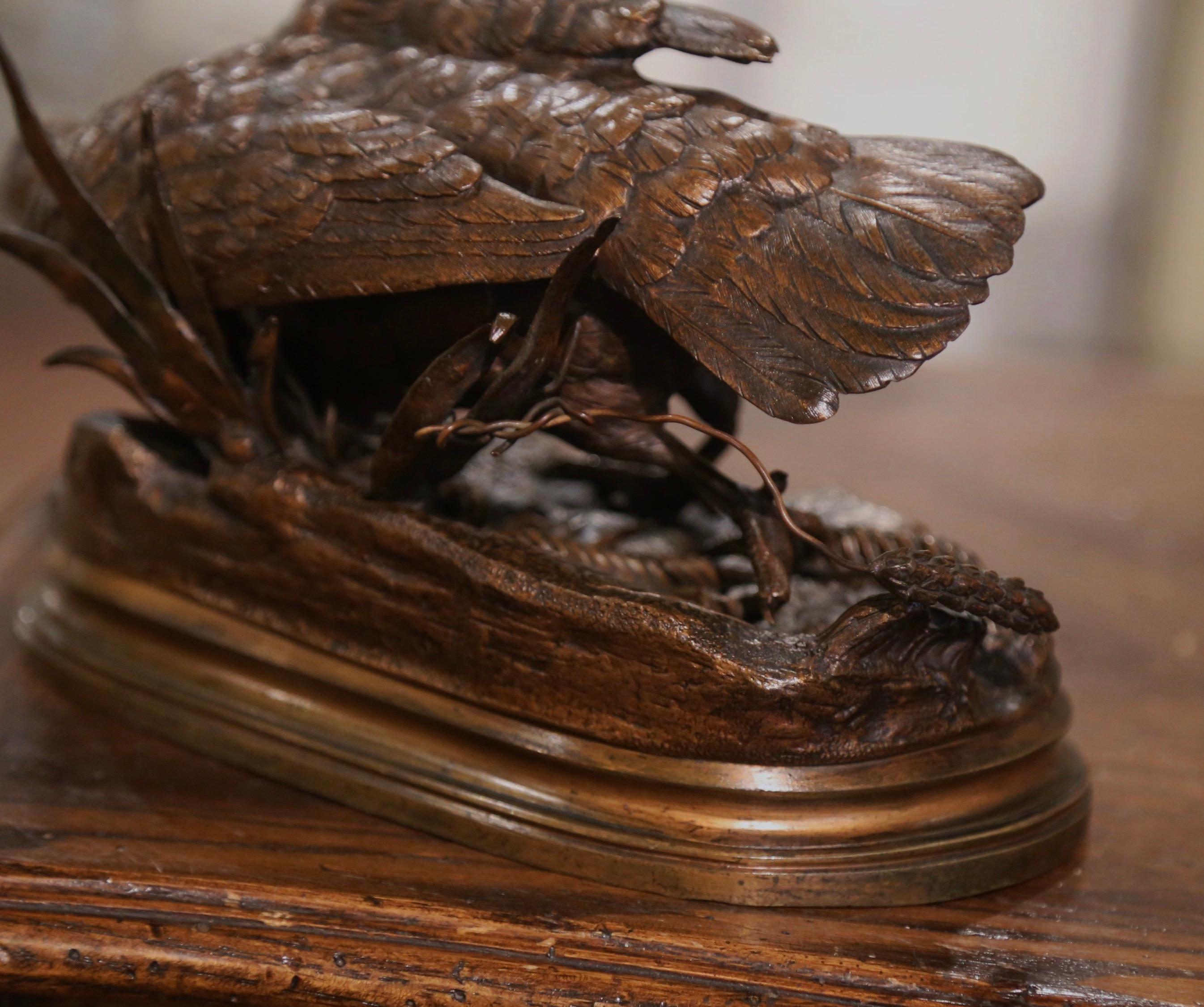 Sculpture de faisan du 19ème siècle en bronze patiné signée F. Pautrot en vente 1