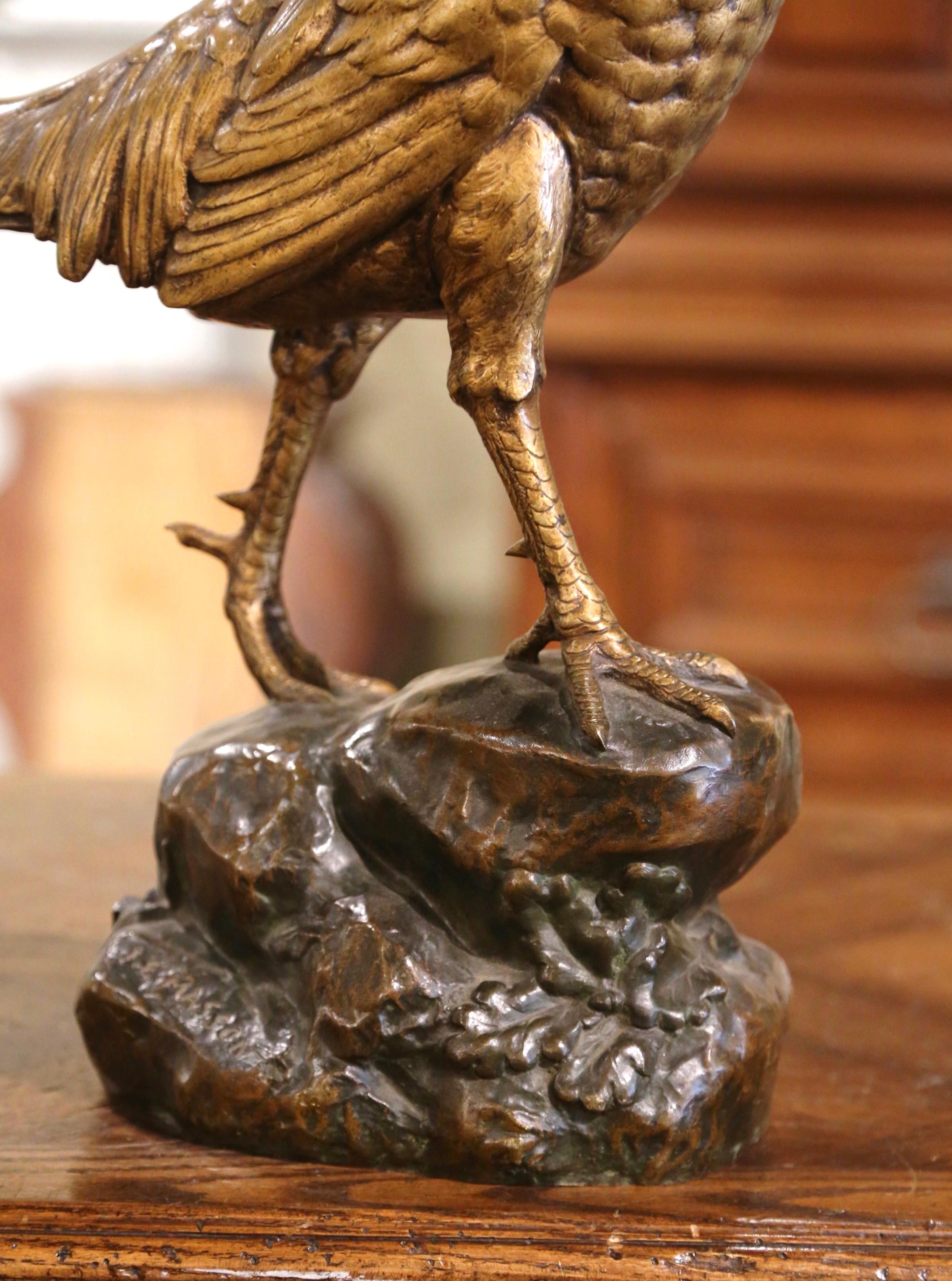 Hand-Crafted 19th Century French Patinated Bronze Pheasant Sculpture Signed J.E. Masson For Sale