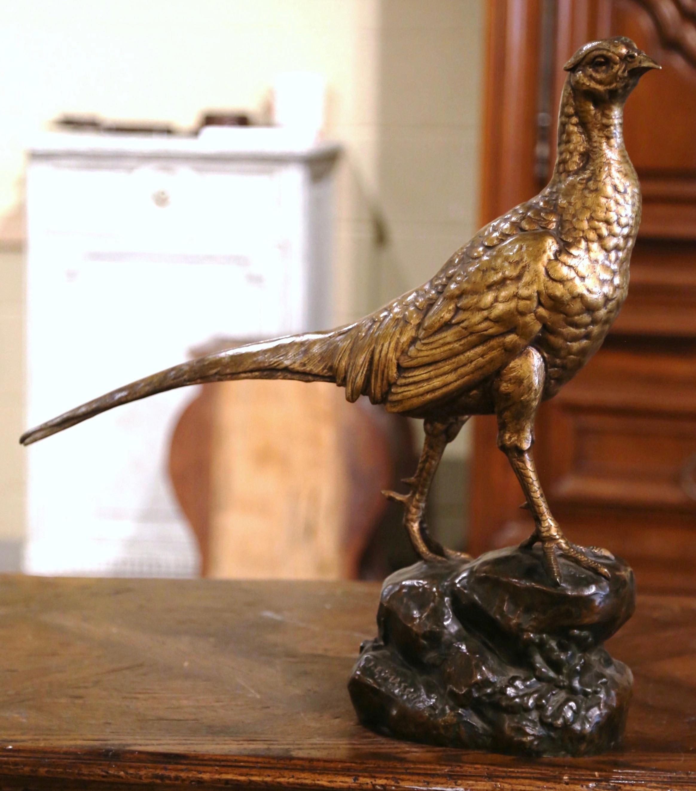 19th Century French Patinated Bronze Pheasant Sculpture Signed J.E. Masson In Excellent Condition For Sale In Dallas, TX