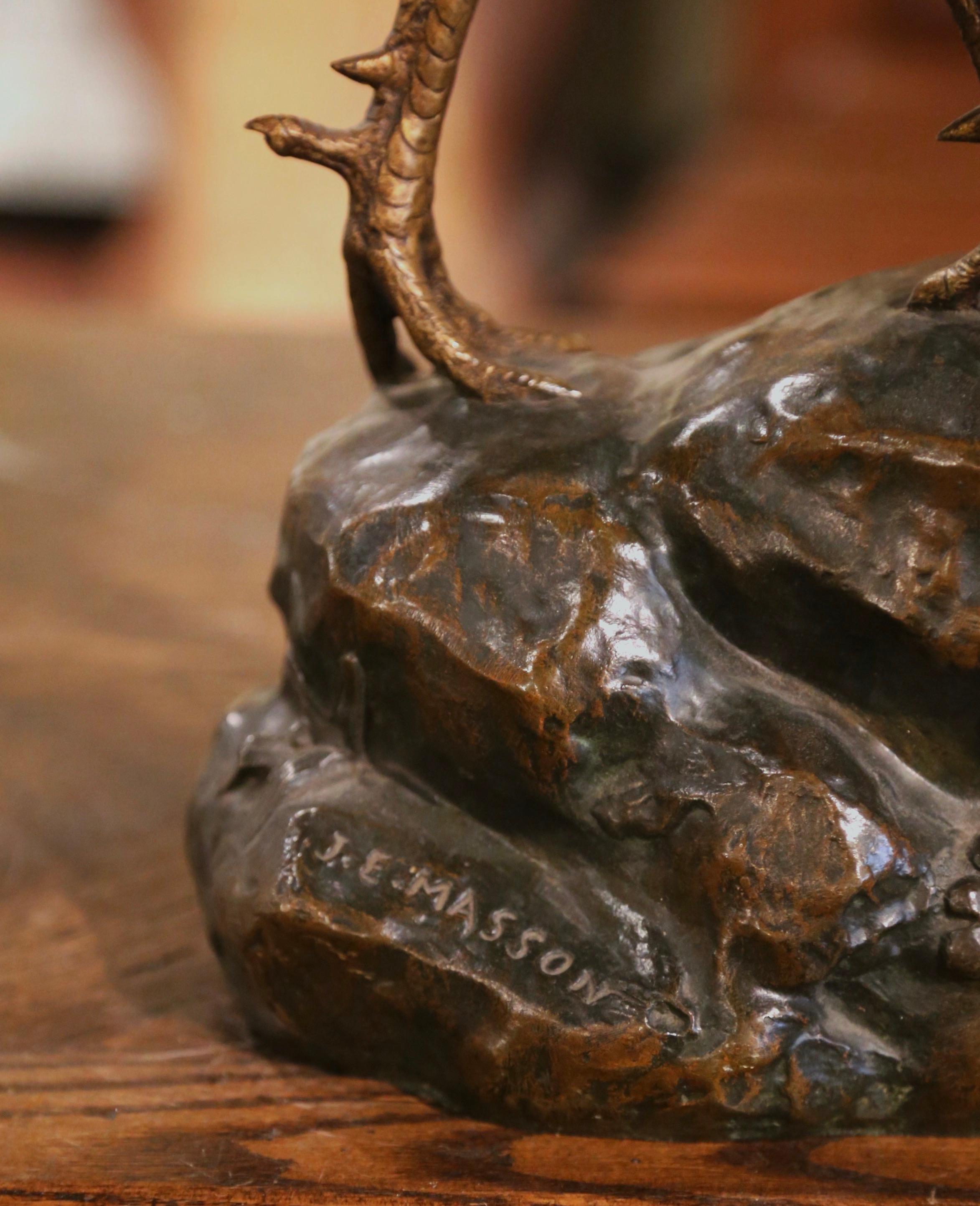 Fait main Sculpture de faisan du 19ème siècle en bronze patiné signée J.E. Masson en vente