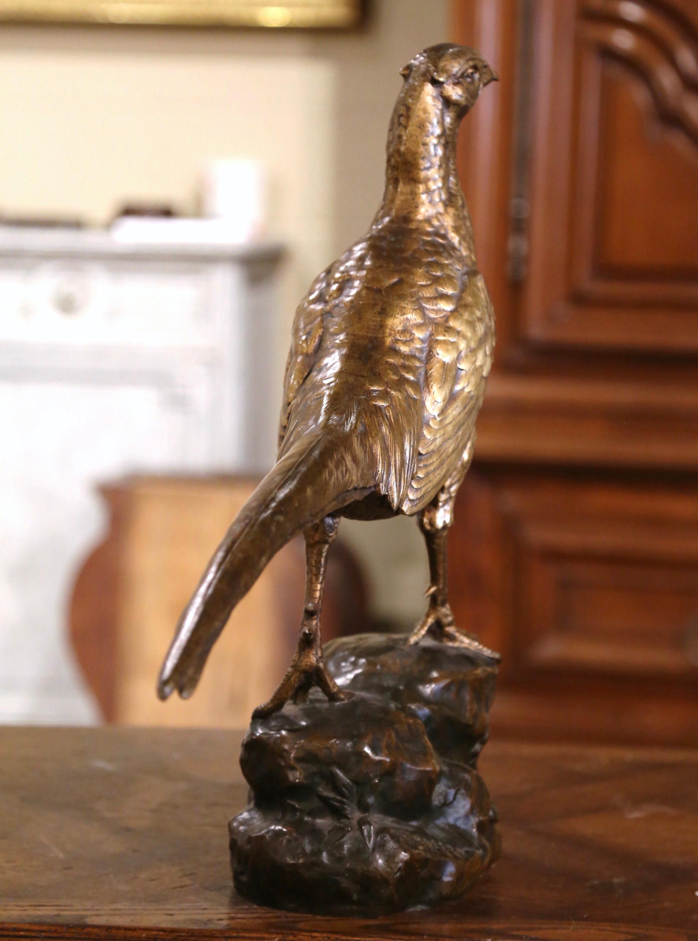 Sculpture de faisan du 19ème siècle en bronze patiné signée J.E. Masson Excellent état - En vente à Dallas, TX
