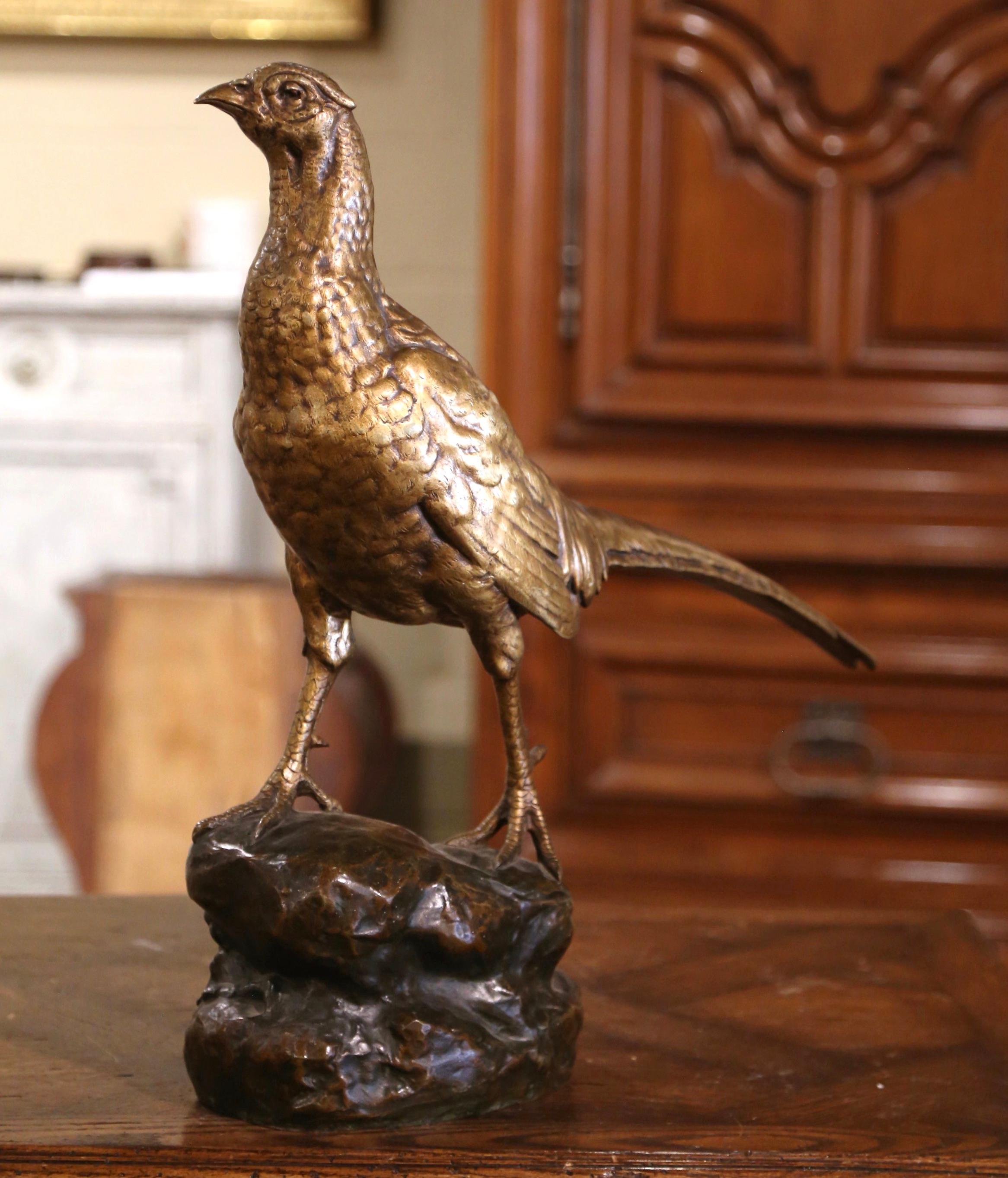 19th Century French Patinated Bronze Pheasant Sculpture Signed J.E. Masson For Sale 5