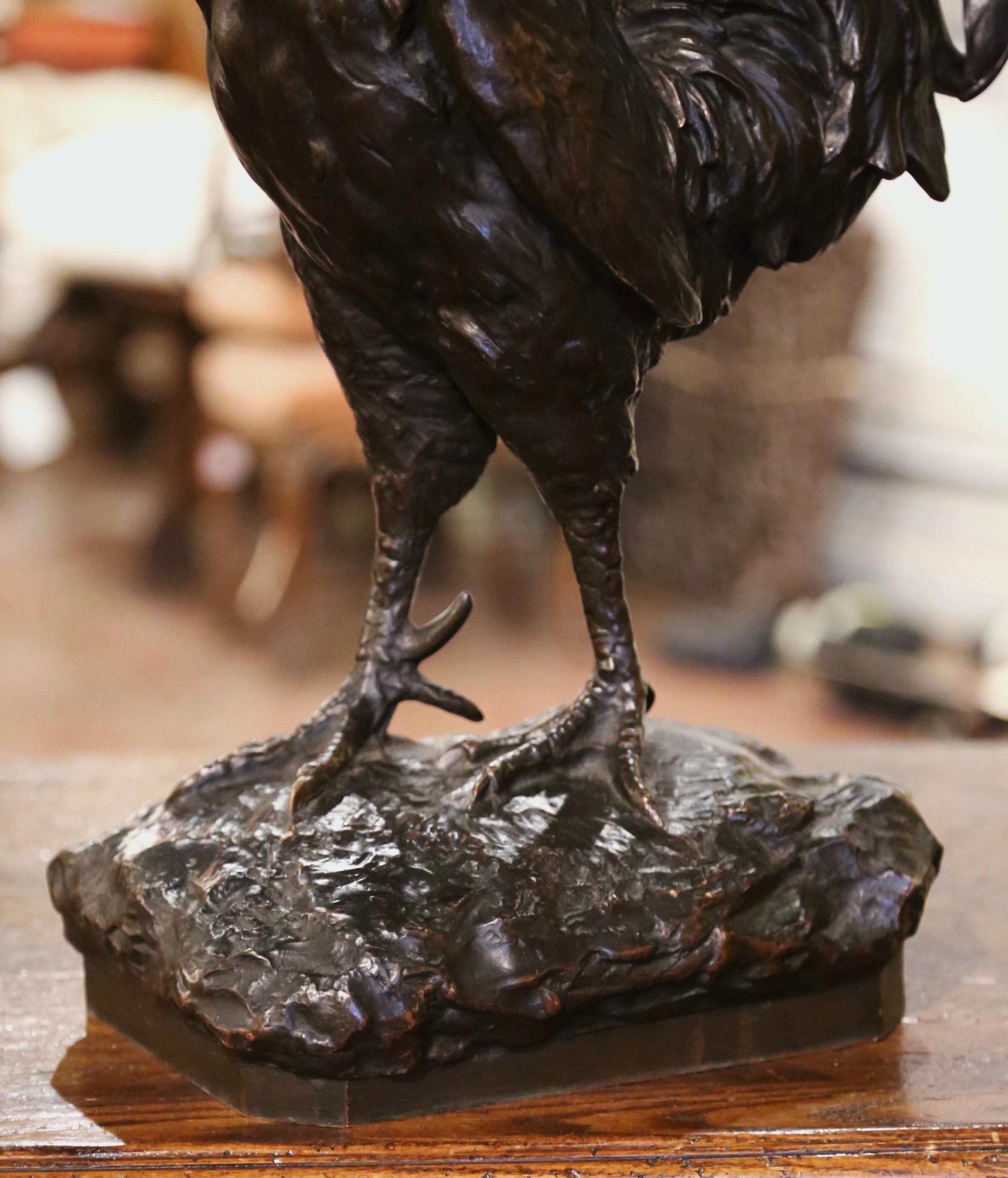 19th Century French Patinated Bronze Rooster Sculpture Signed J. Rabiant 6
