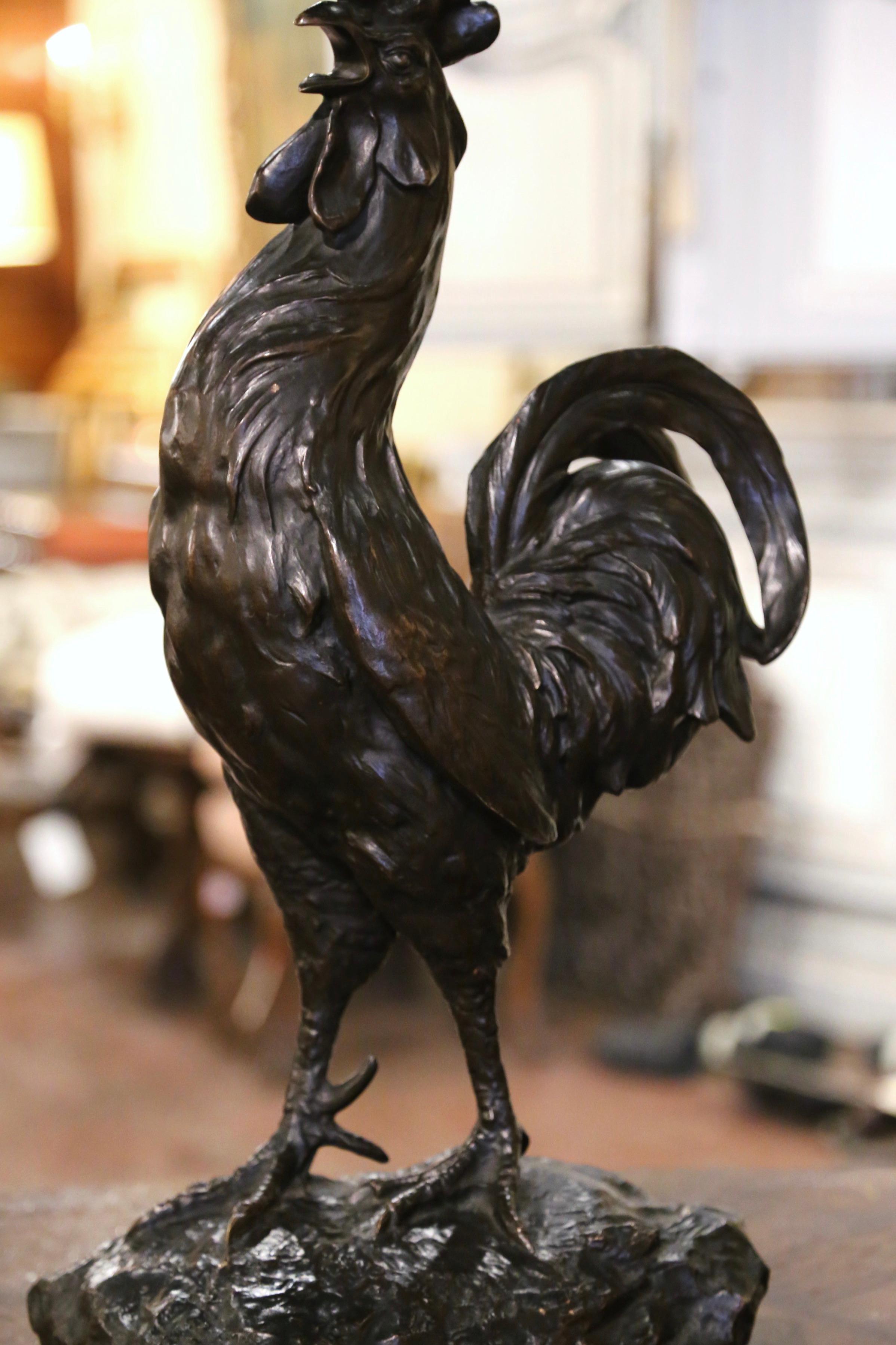 19th Century French Patinated Bronze Rooster Sculpture Signed J. Rabiant 2