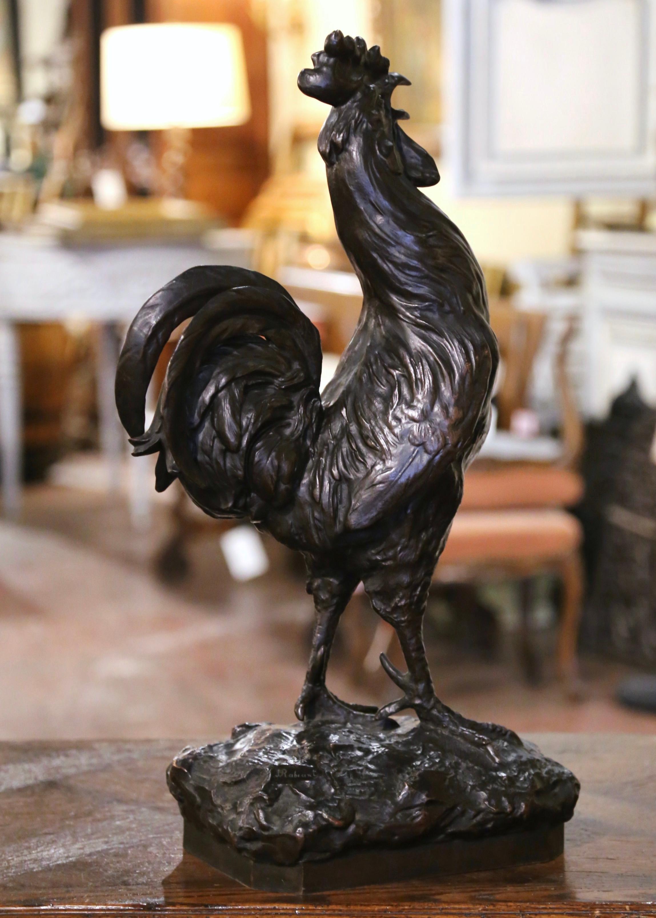 19th Century French Patinated Bronze Rooster Sculpture Signed J. Rabiant 4