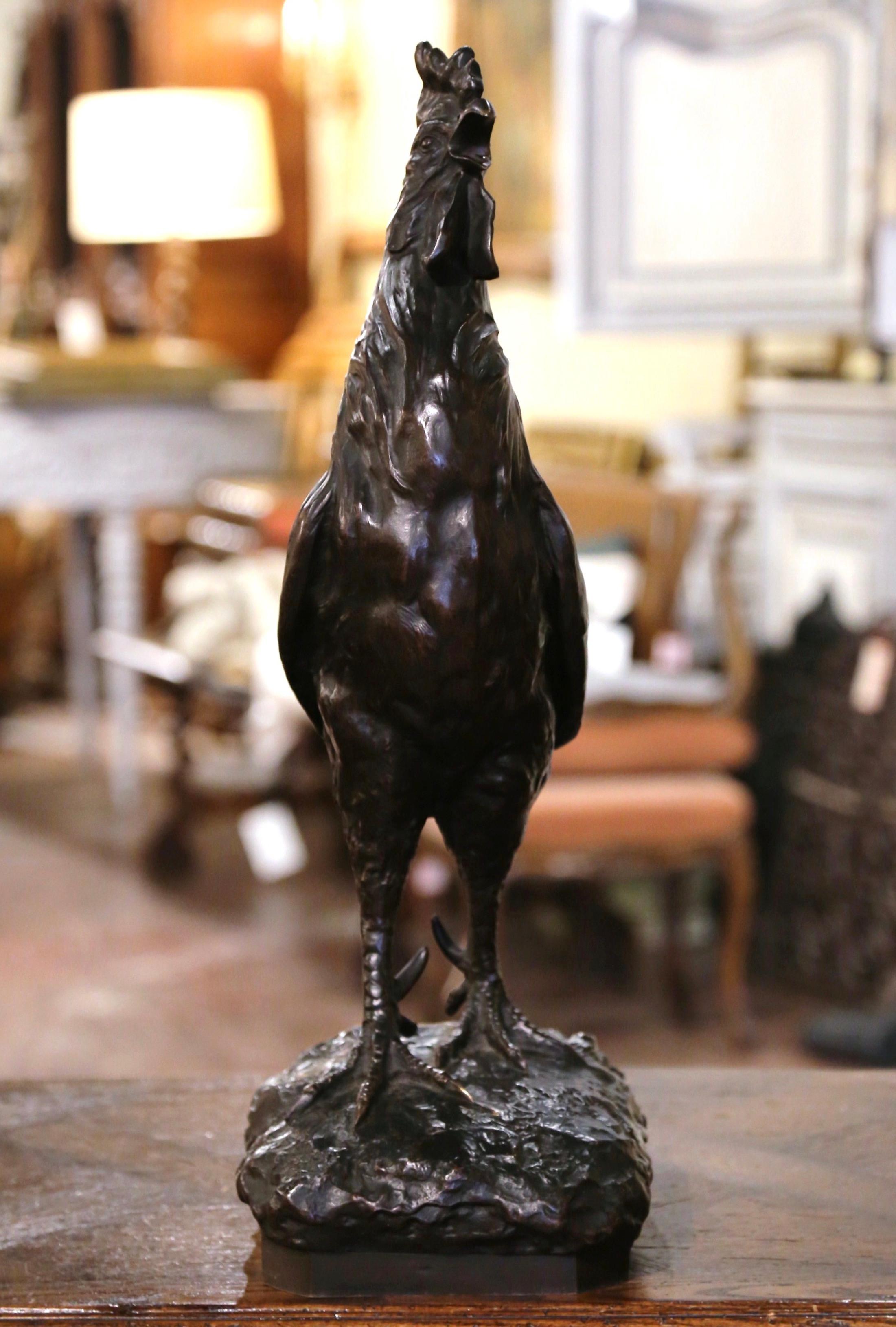 19th Century French Patinated Bronze Rooster Sculpture Signed J. Rabiant 5