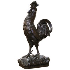 Sculpture de coq en bronze patiné du 19ème siècle signée J. Rabiant