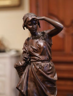 19th Century French Patinated Bronze Sculpture "La Pecheuse" Signed E. Laurent