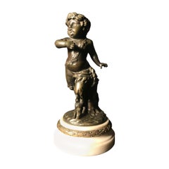 19th Century French Patinated Bronze Sculpture of Faun Child Satyr after Clodion