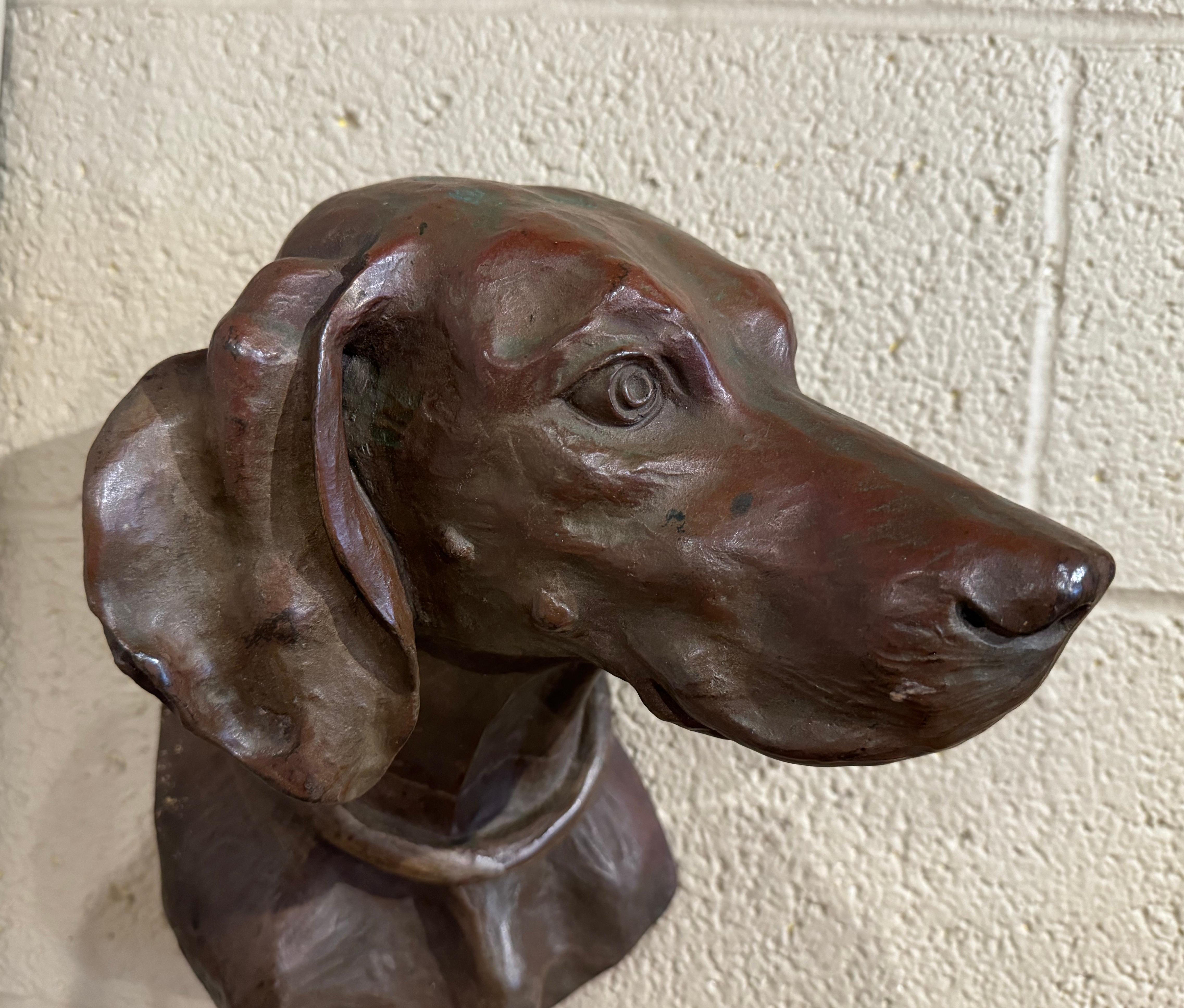 Hand-Crafted 19th Century French Patinated Bronze Wall Hanging Labrador Head Sculpture For Sale
