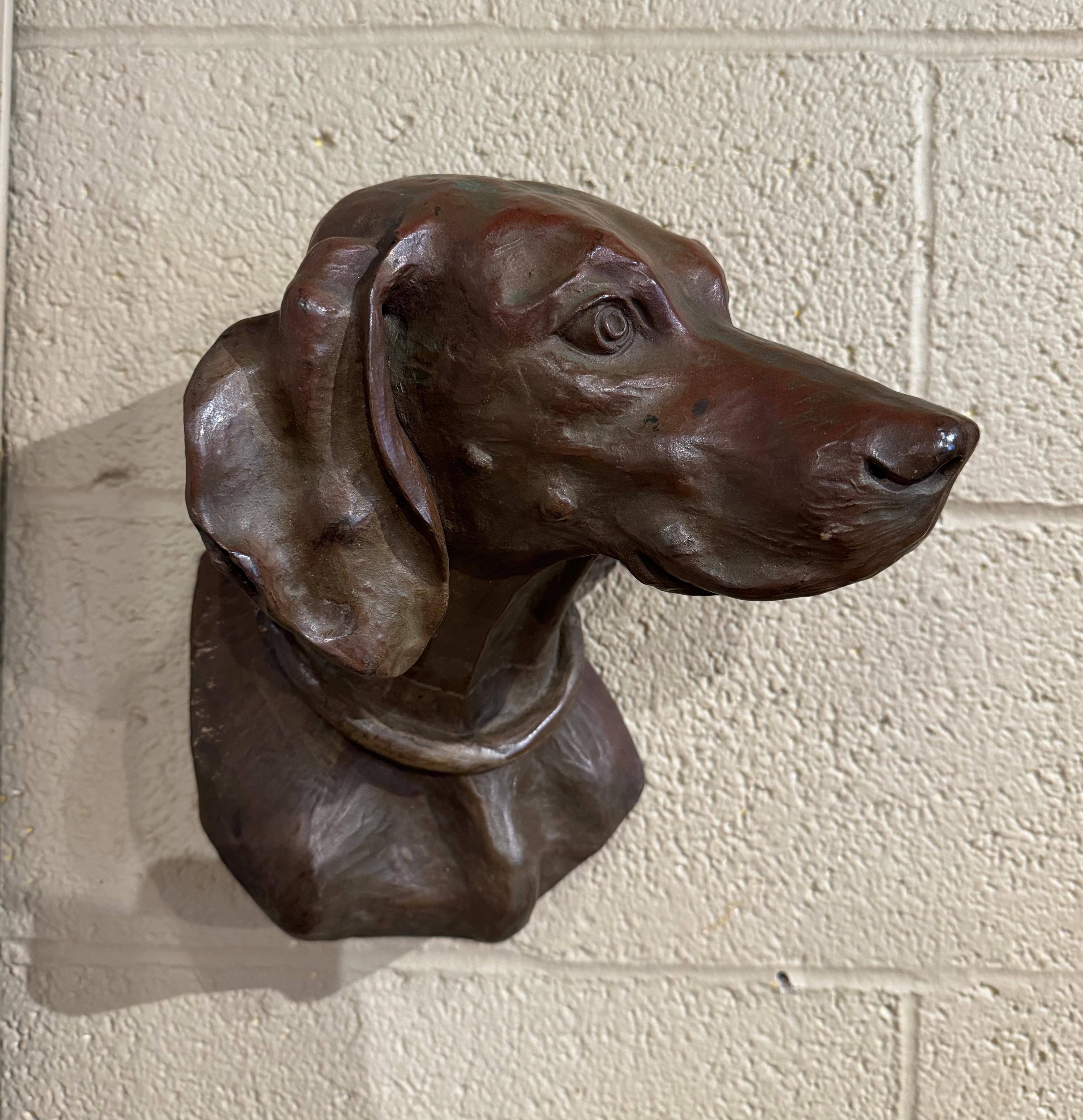 19th Century French Patinated Bronze Wall Hanging Labrador Head Sculpture In Excellent Condition For Sale In Dallas, TX