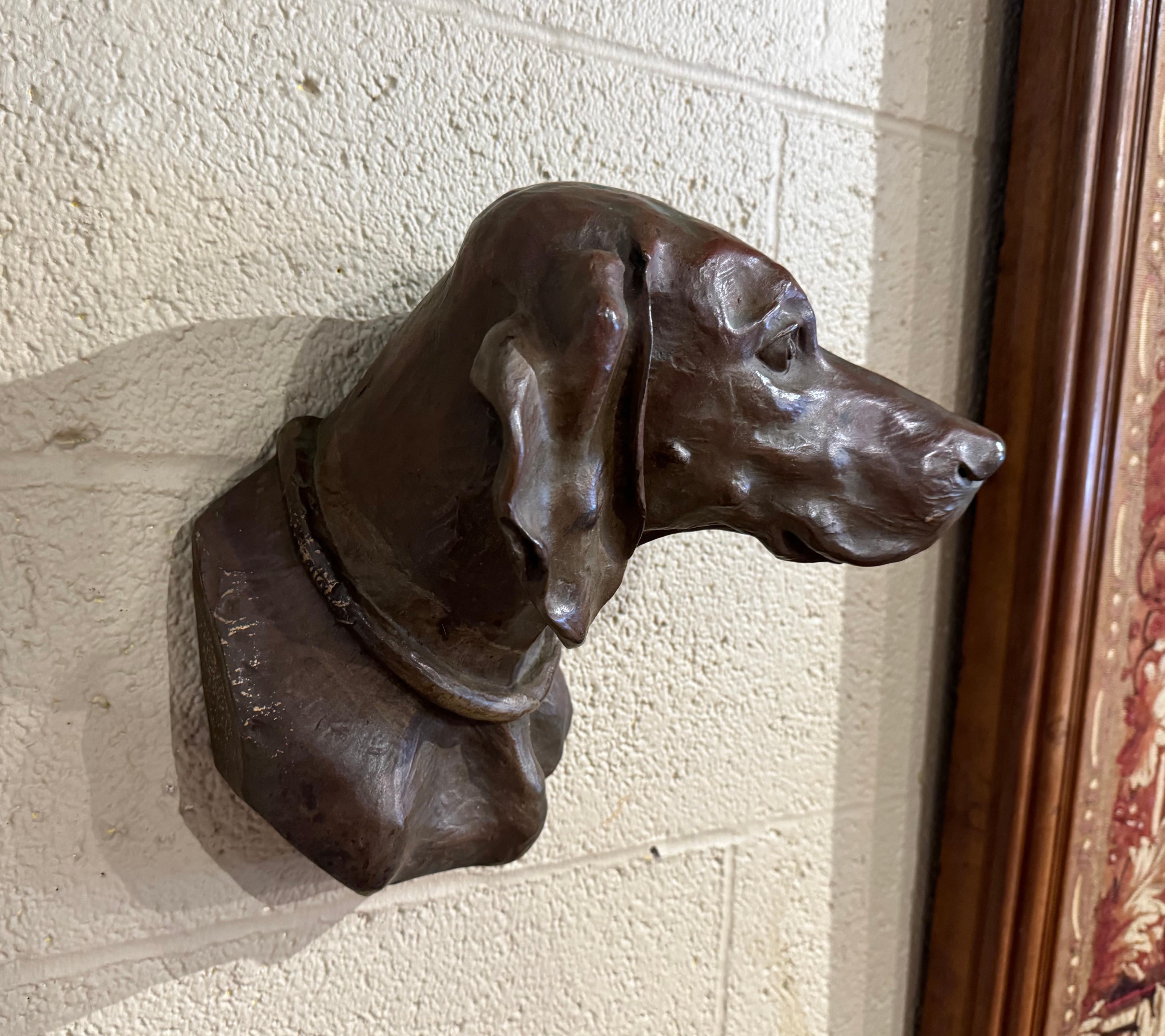 19th Century French Patinated Bronze Wall Hanging Labrador Head Sculpture For Sale 1