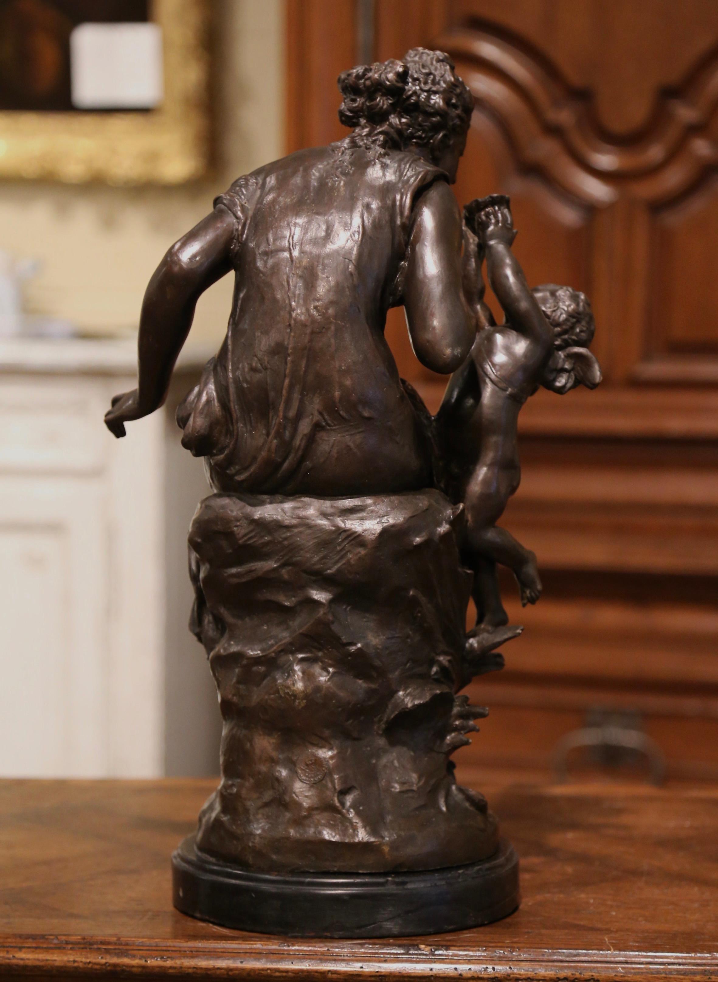 19th Century French Patinated Bronze Woman and Cherub Sculpture Signed M. Moreau 4