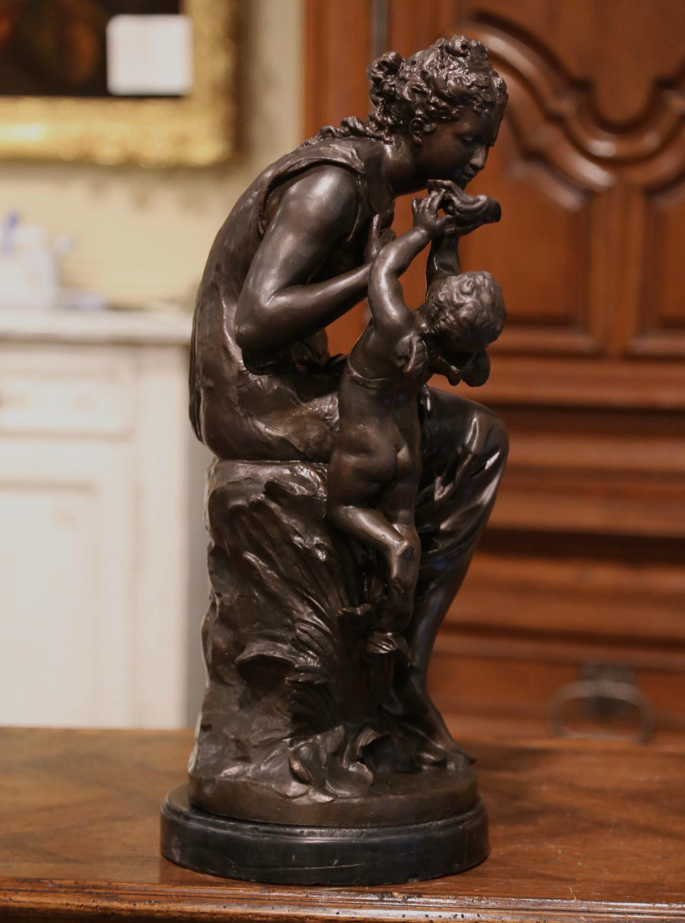 19th Century French Patinated Bronze Woman and Cherub Sculpture Signed M. Moreau 6