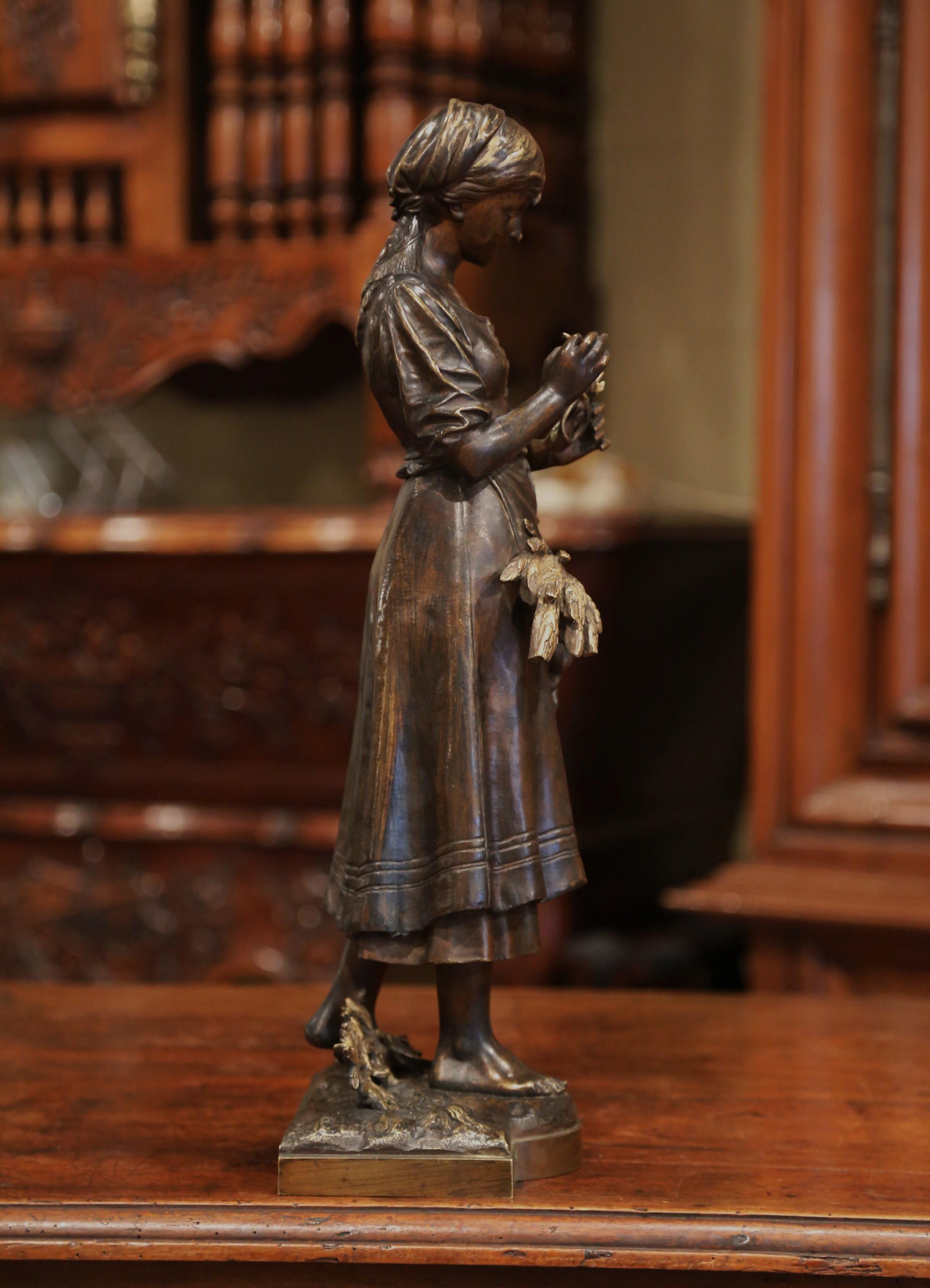 Hand-Carved 19th Century French Patinated Bronze Woman Figure Signed Eutrope Bouret