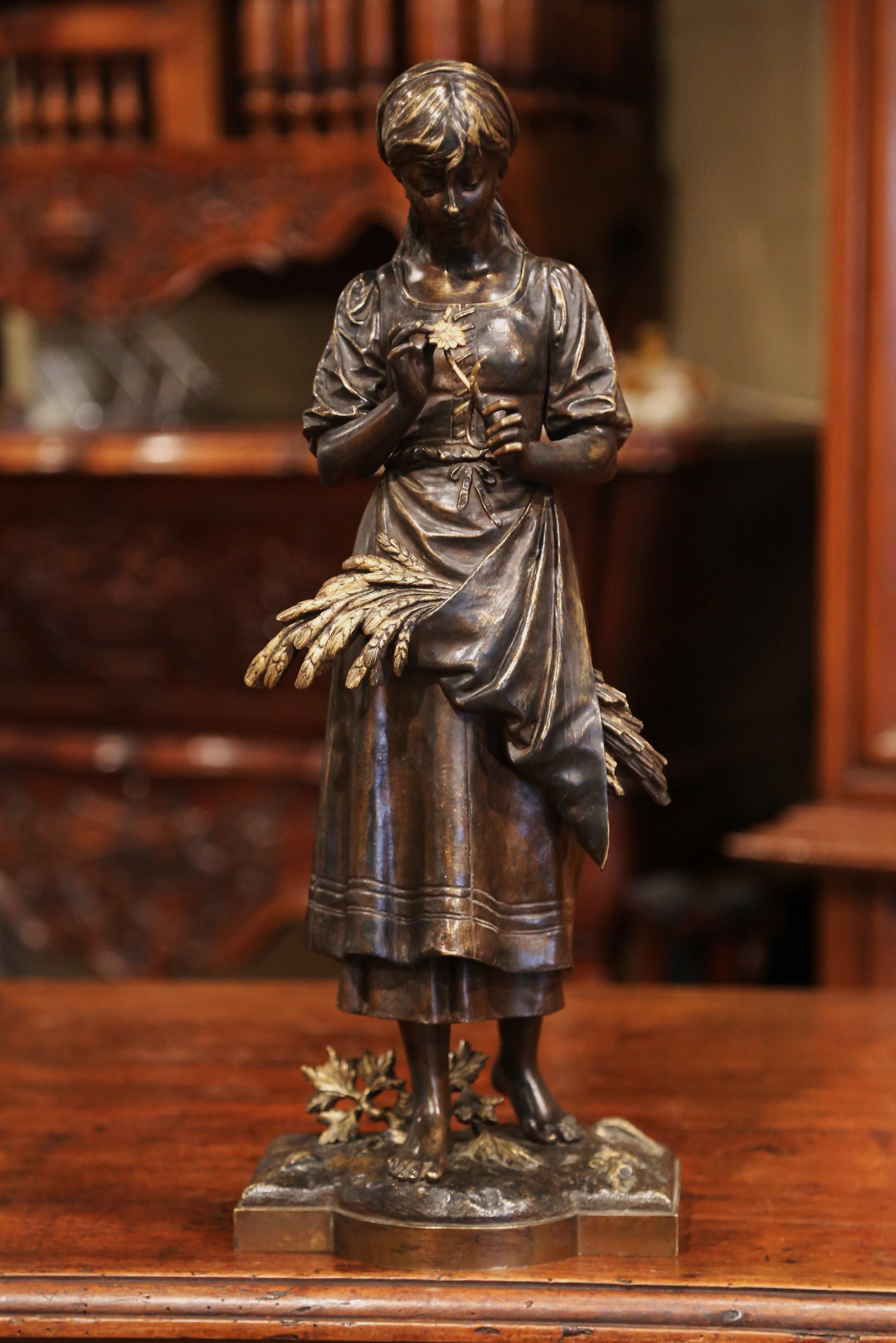 19th Century French Patinated Bronze Woman Figure Signed Eutrope Bouret 1