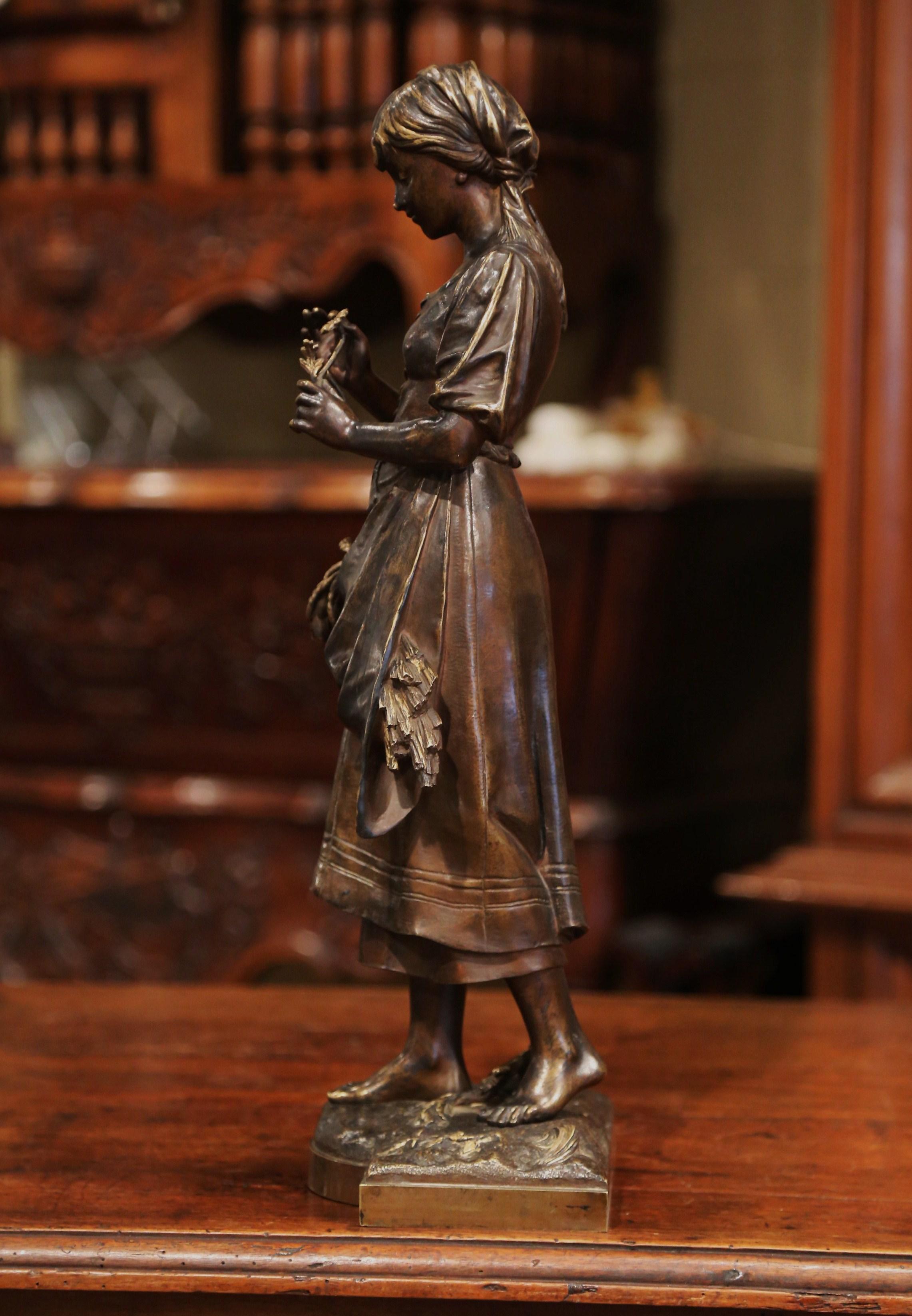 19th Century French Patinated Bronze Woman Figure Signed Eutrope Bouret 2