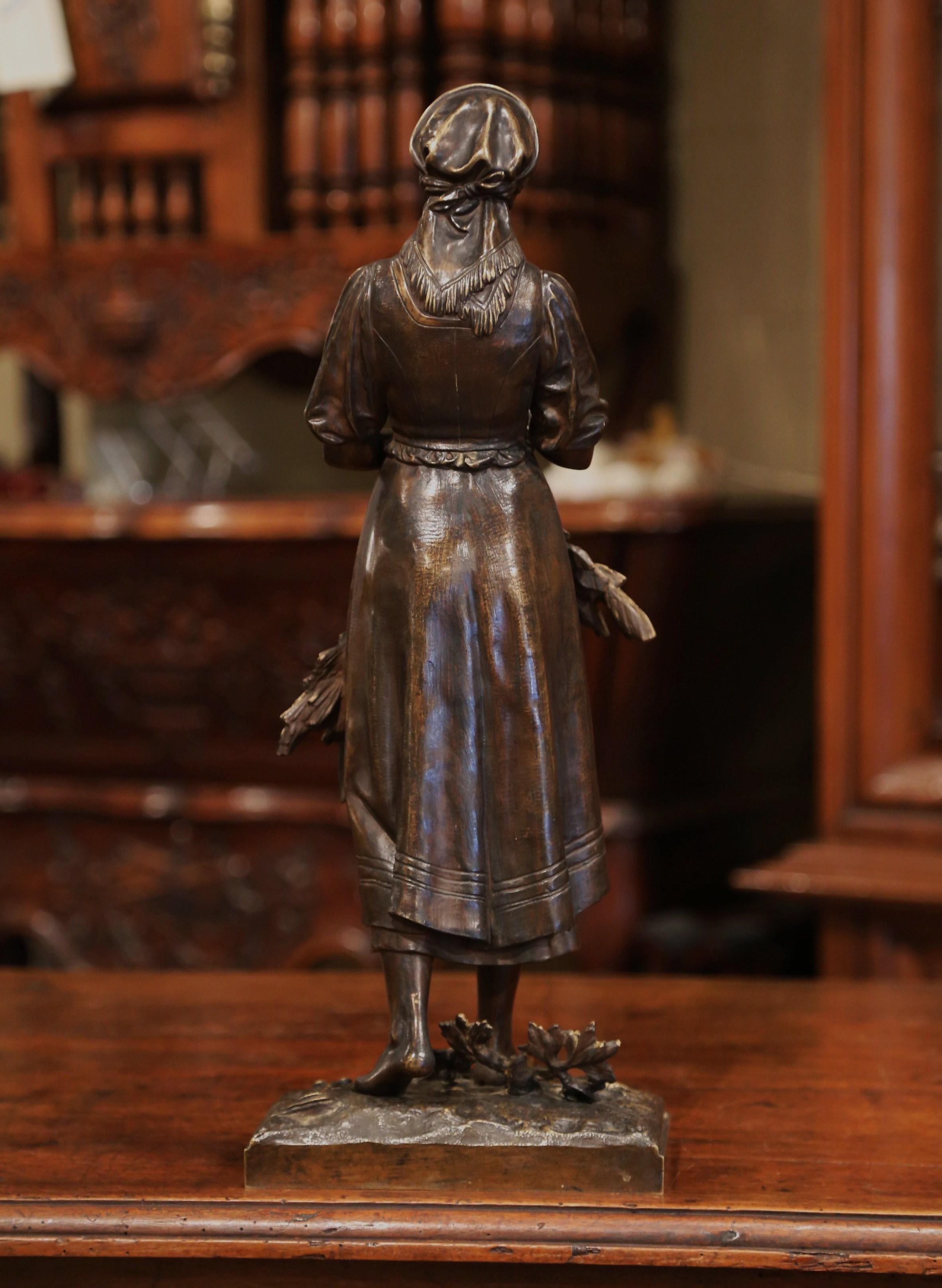 19th Century French Patinated Bronze Woman Figure Signed Eutrope Bouret 3