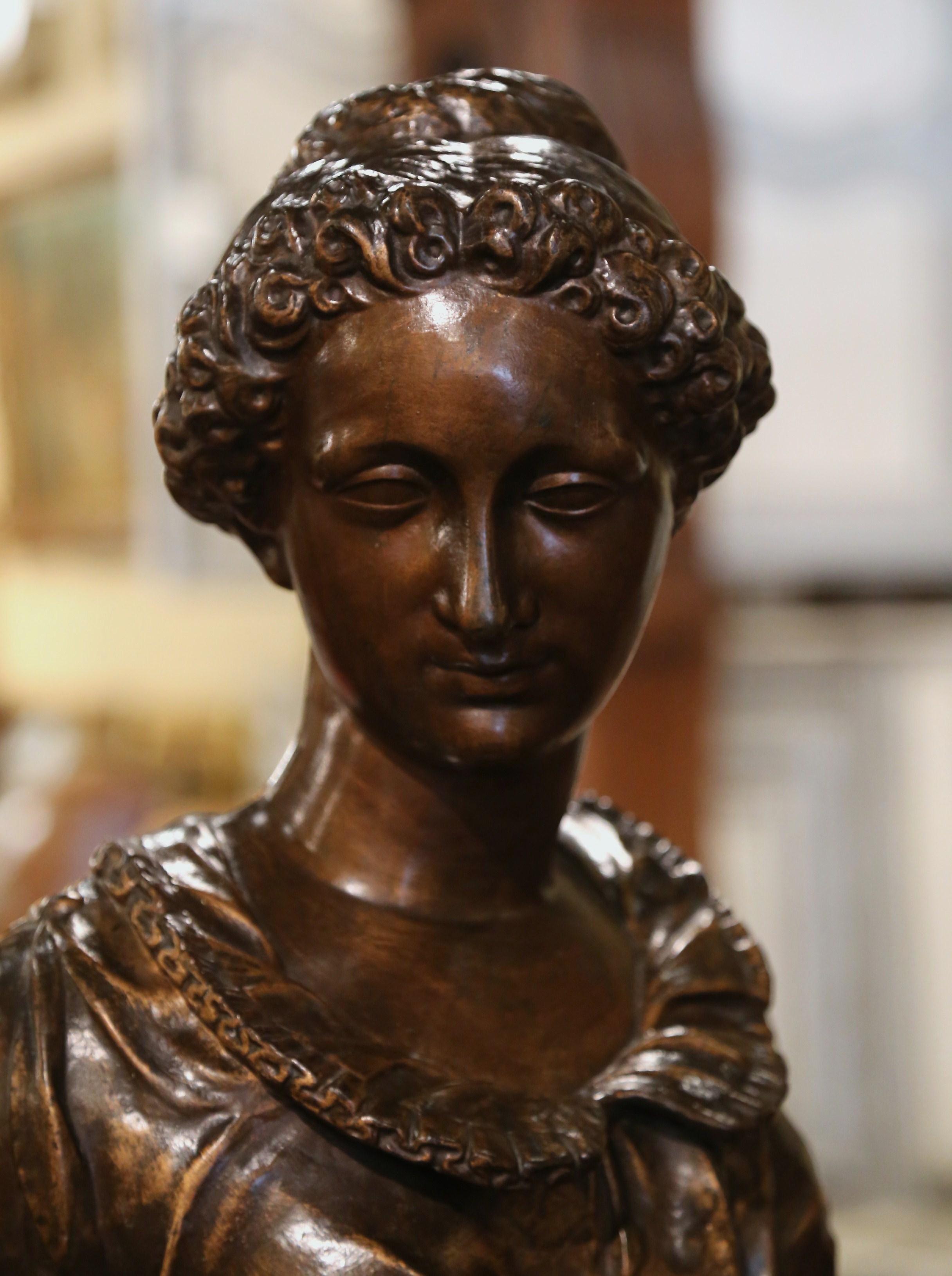 19th Century French Patinated Cast Iron Female Bust Signed Barbezat & Cie For Sale 5