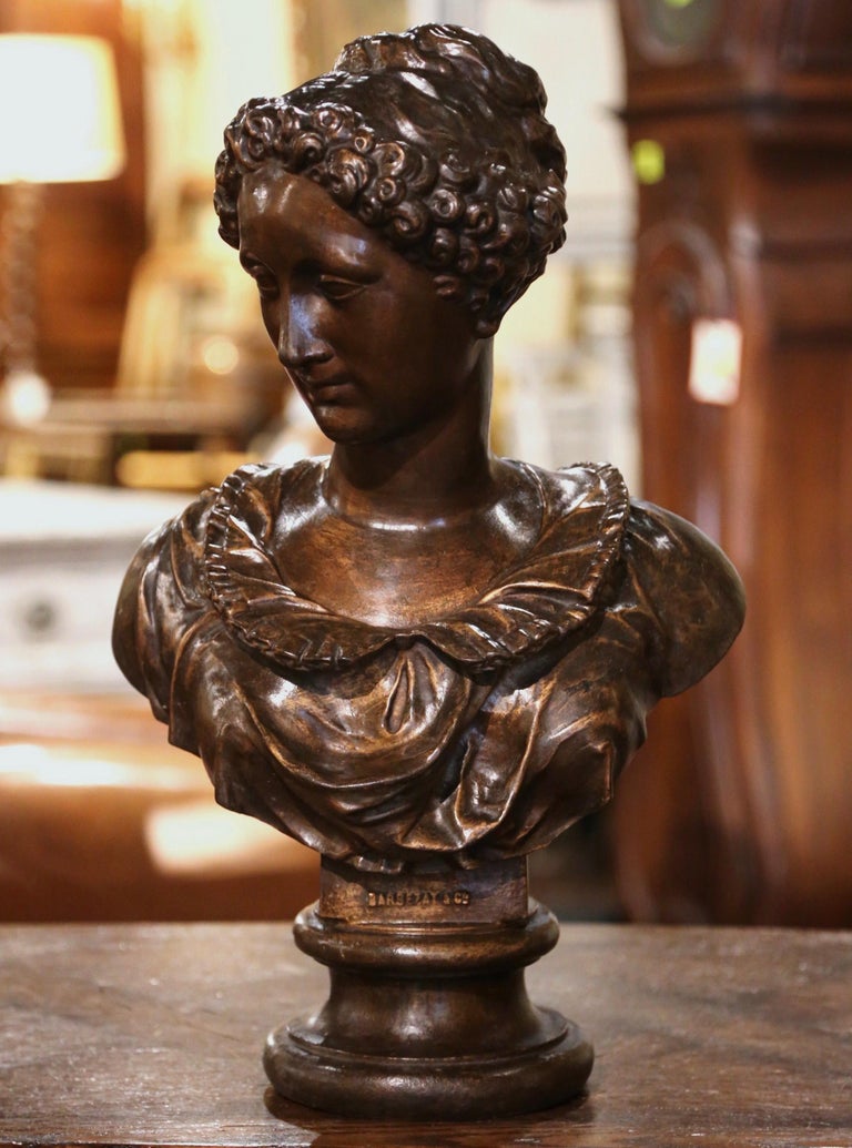 19th Century French Patinated Cast Iron Female Bust Signed Barbezat and ...