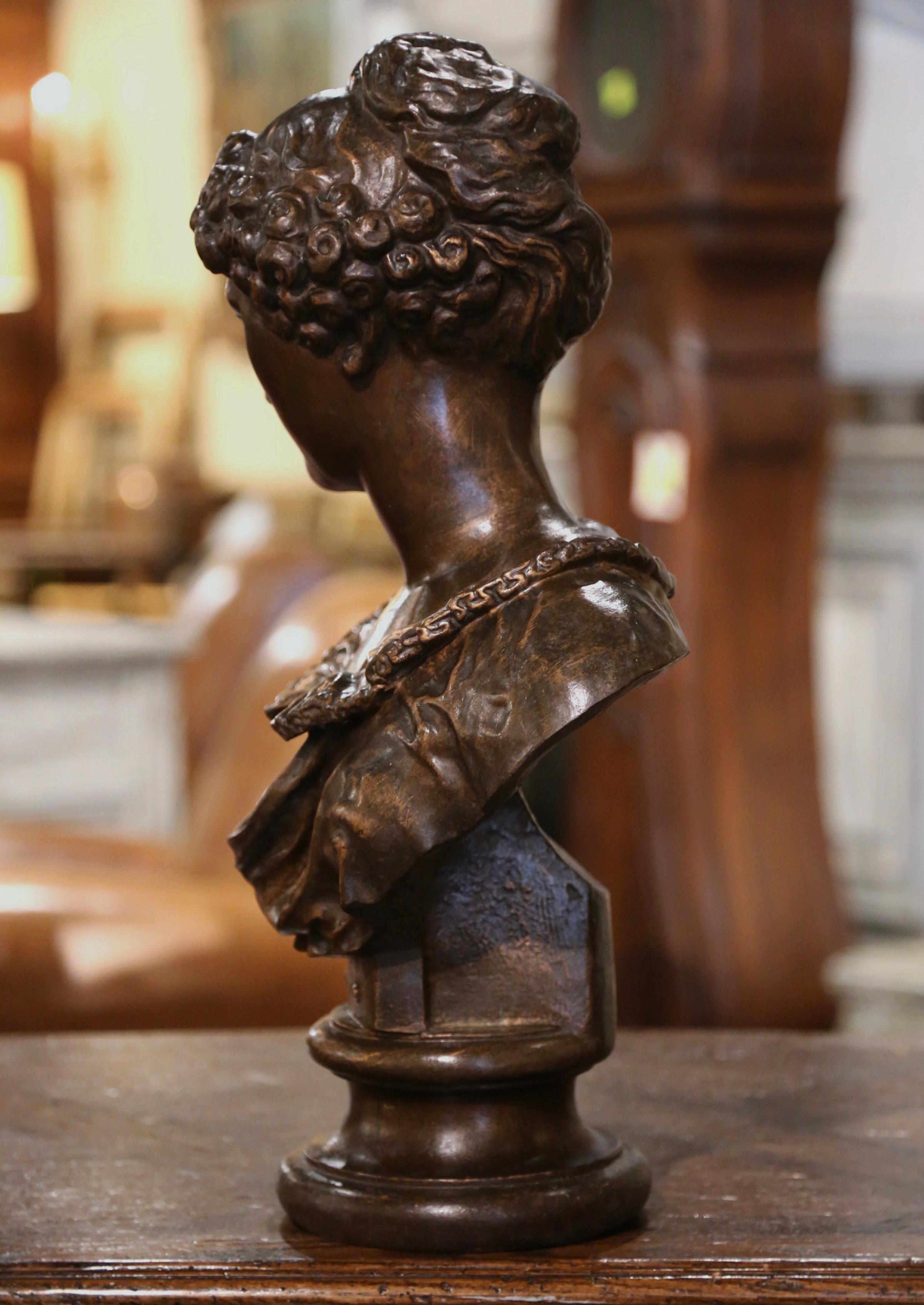 19th Century French Patinated Cast Iron Female Bust Signed Barbezat & Cie For Sale 3