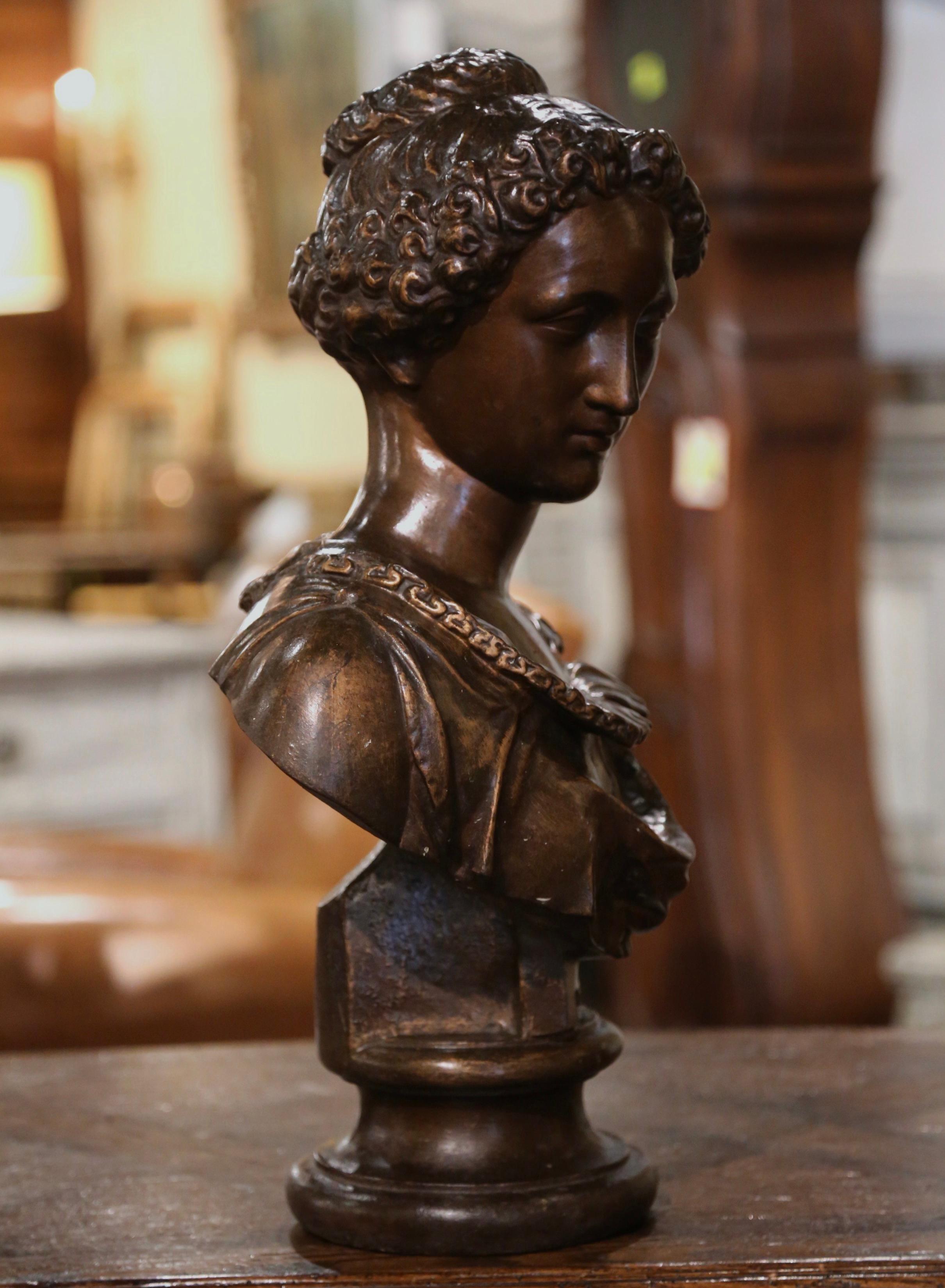 19th Century French Patinated Cast Iron Female Bust Signed Barbezat & Cie For Sale 4