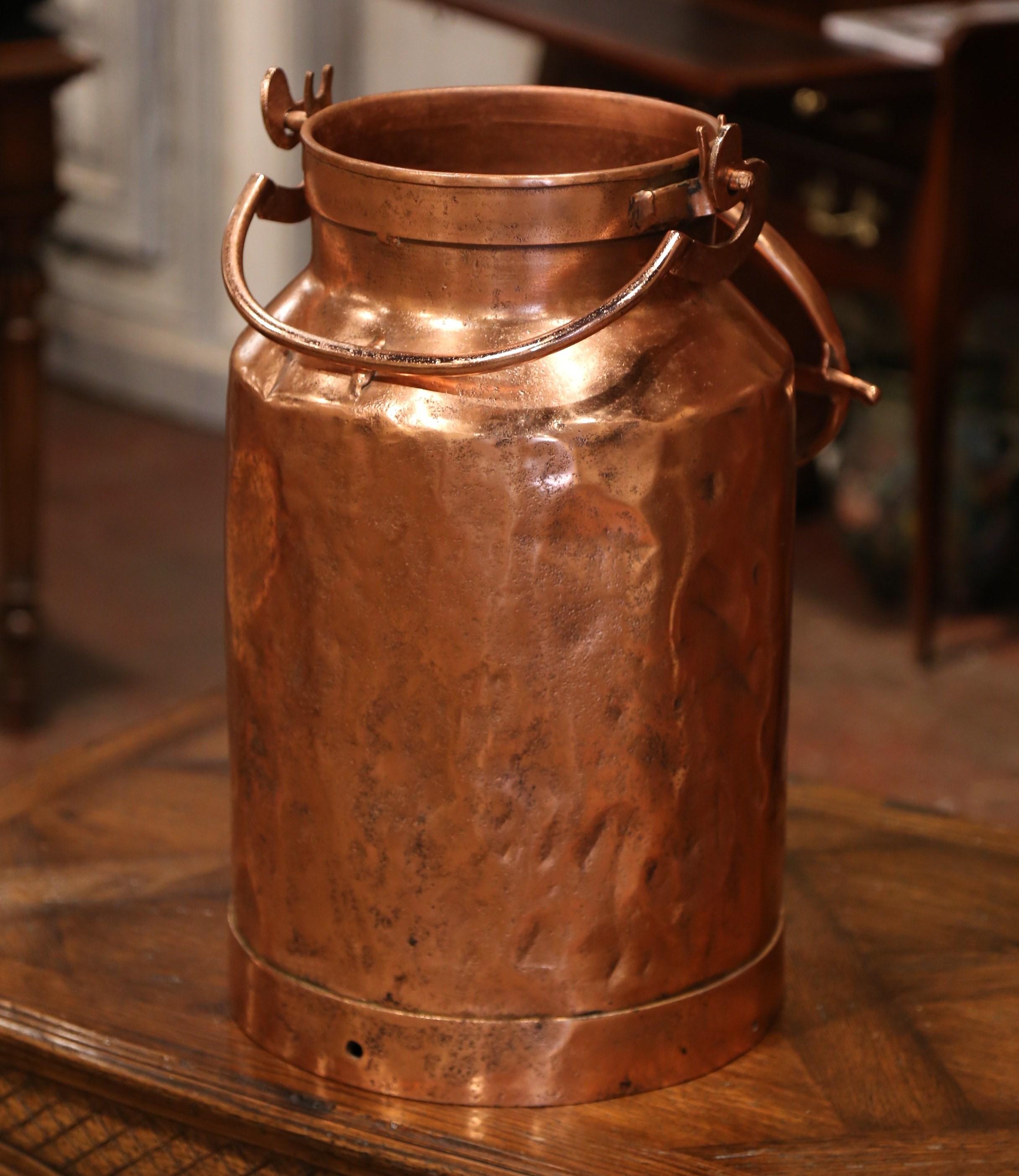 19th Century French Patinated Copper Milk Container with Handle and Lid 2