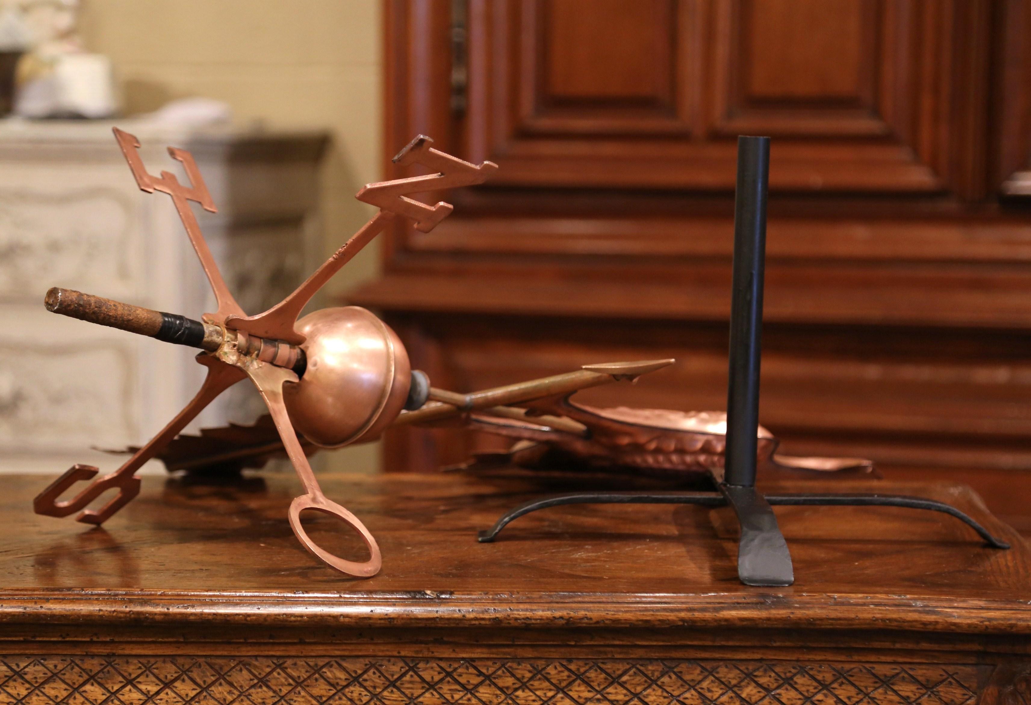 19th Century French Patinated Copper Rooster Weather Vane with Cardinal Points For Sale 3