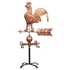 Veleta de gallo de cobre patinado francés del siglo XIX con puntas cardinales