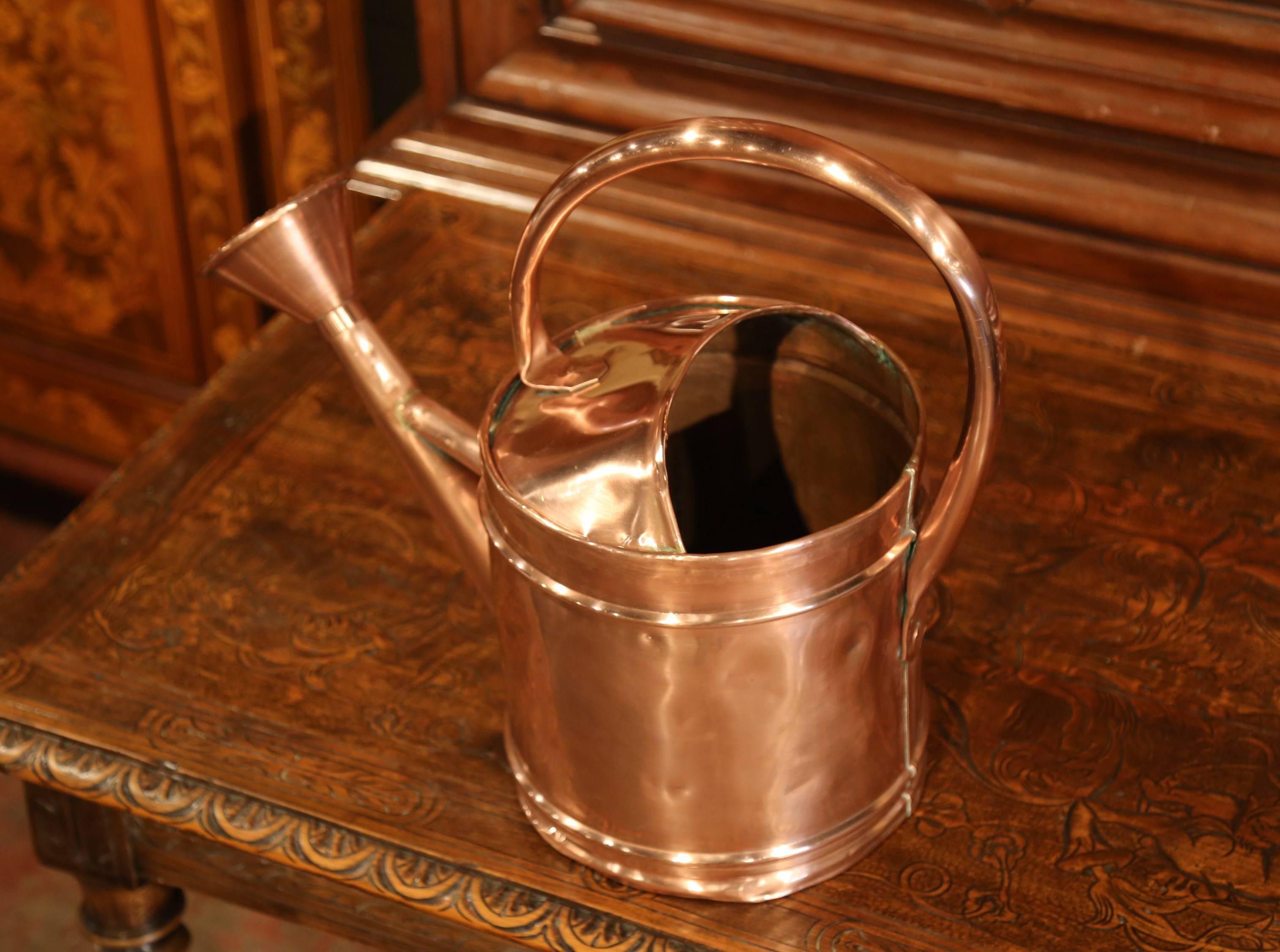 19th Century French Patinated Copper Watering Can with Spout 2