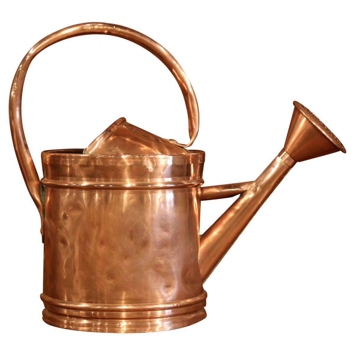 19th Century French Patinated Copper Watering Can with Spout