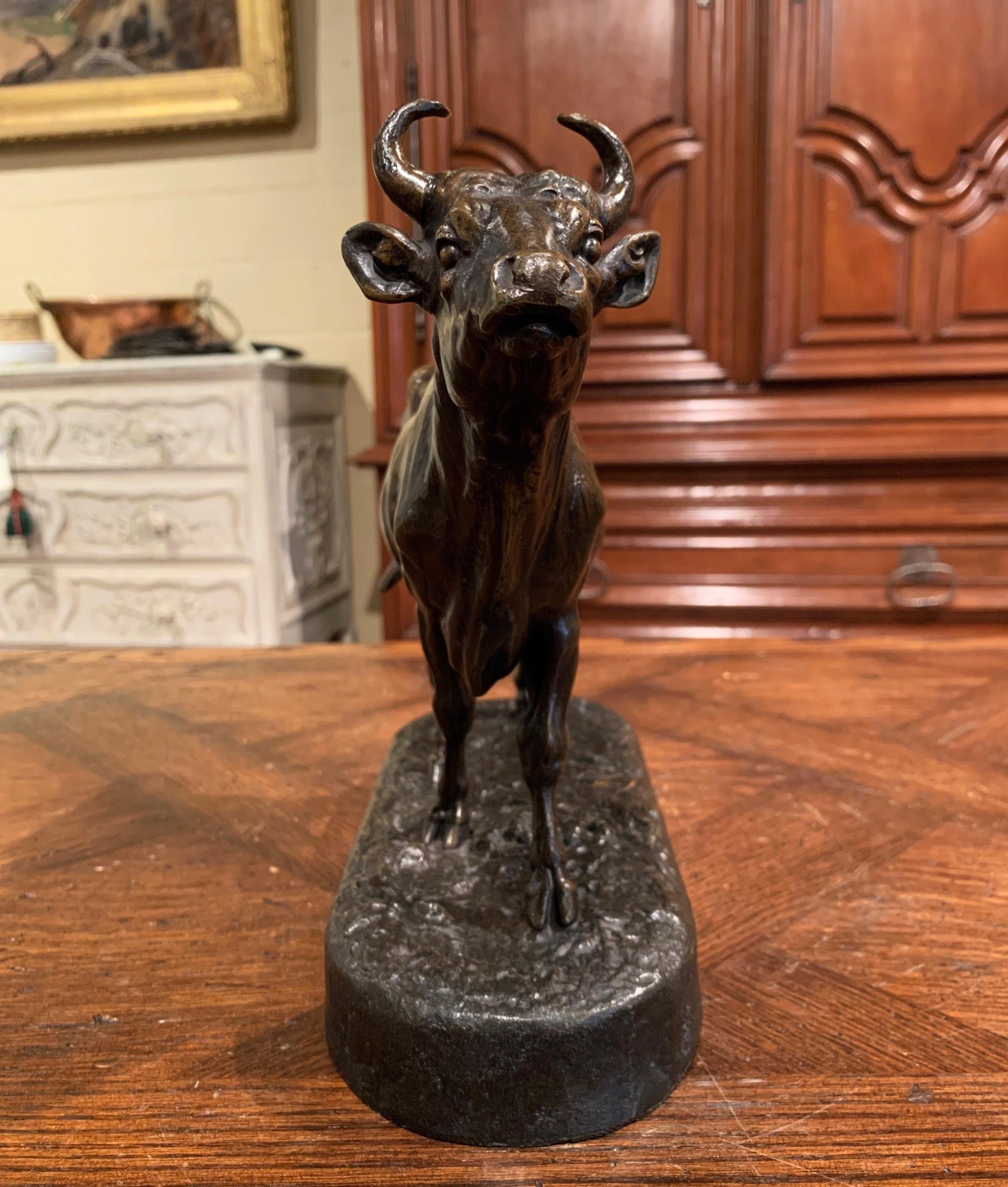 19th Century French Patinated Spelter Cow Sculpture Signed Charles Valton 4