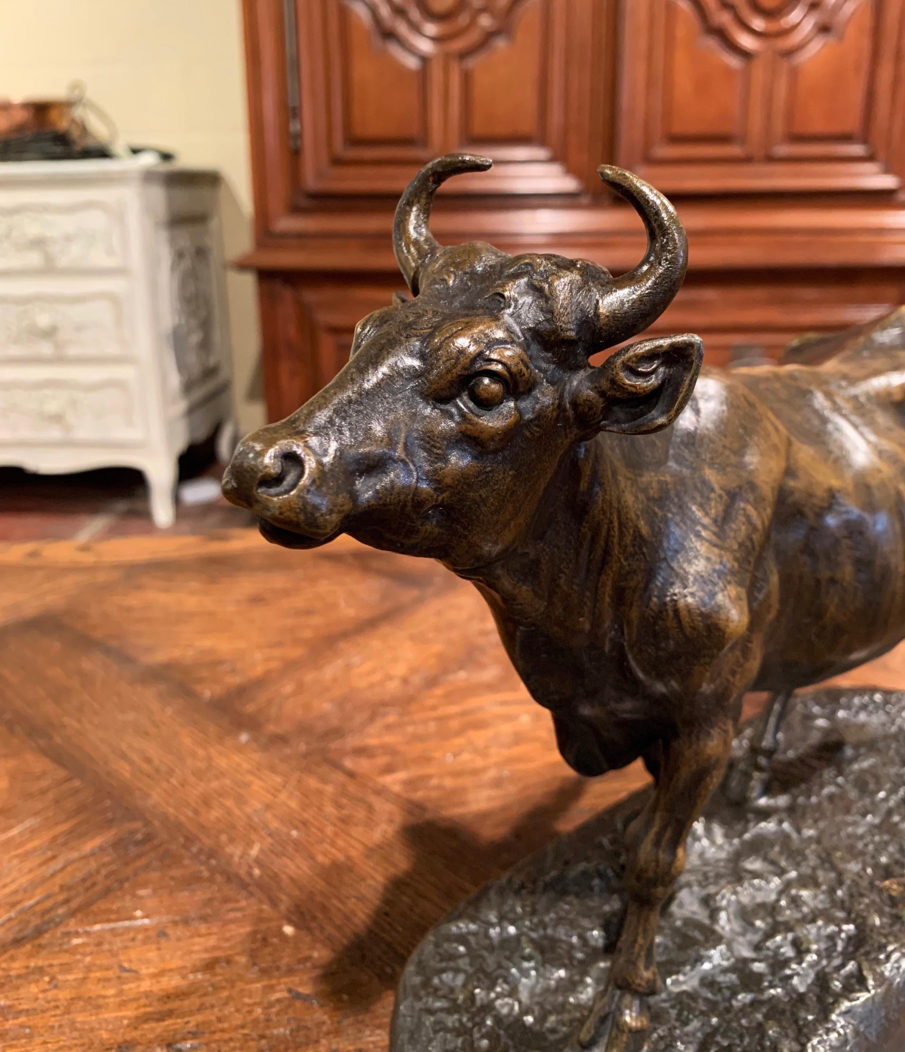 19th Century French Patinated Spelter Cow Sculpture Signed Charles Valton 5