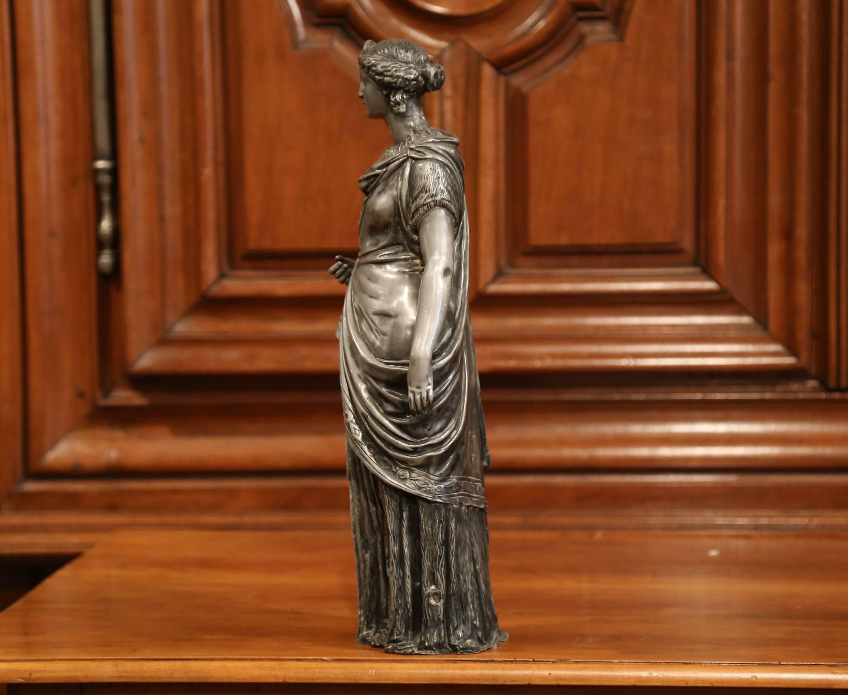 Classical Roman 19th Century French Patinated Pewter Roman Woman Statue