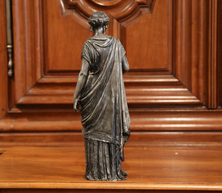 19th Century French Patinated Pewter Roman Woman Statue For Sale at 1stdibs